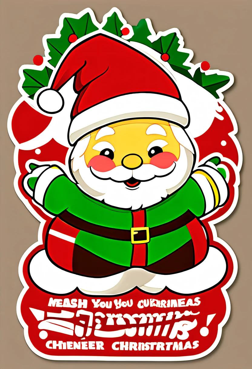 One sticker, christmas,Vector graphics，christmas，(The English bold text is as follows： &cite;Wish you Christmas cheerful&cite;:1.5)，cheerful，cute big breasts，Japanese cartoon，