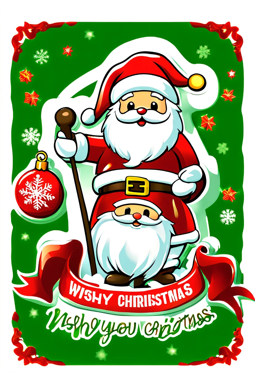 One sticker, christmas,Vector graphics,christmas,(The English bold text is as follows: &cite;Wish you Christmas cheerful&cite;:1.5),cheerful,cute big breasts,Japanese cartoon,