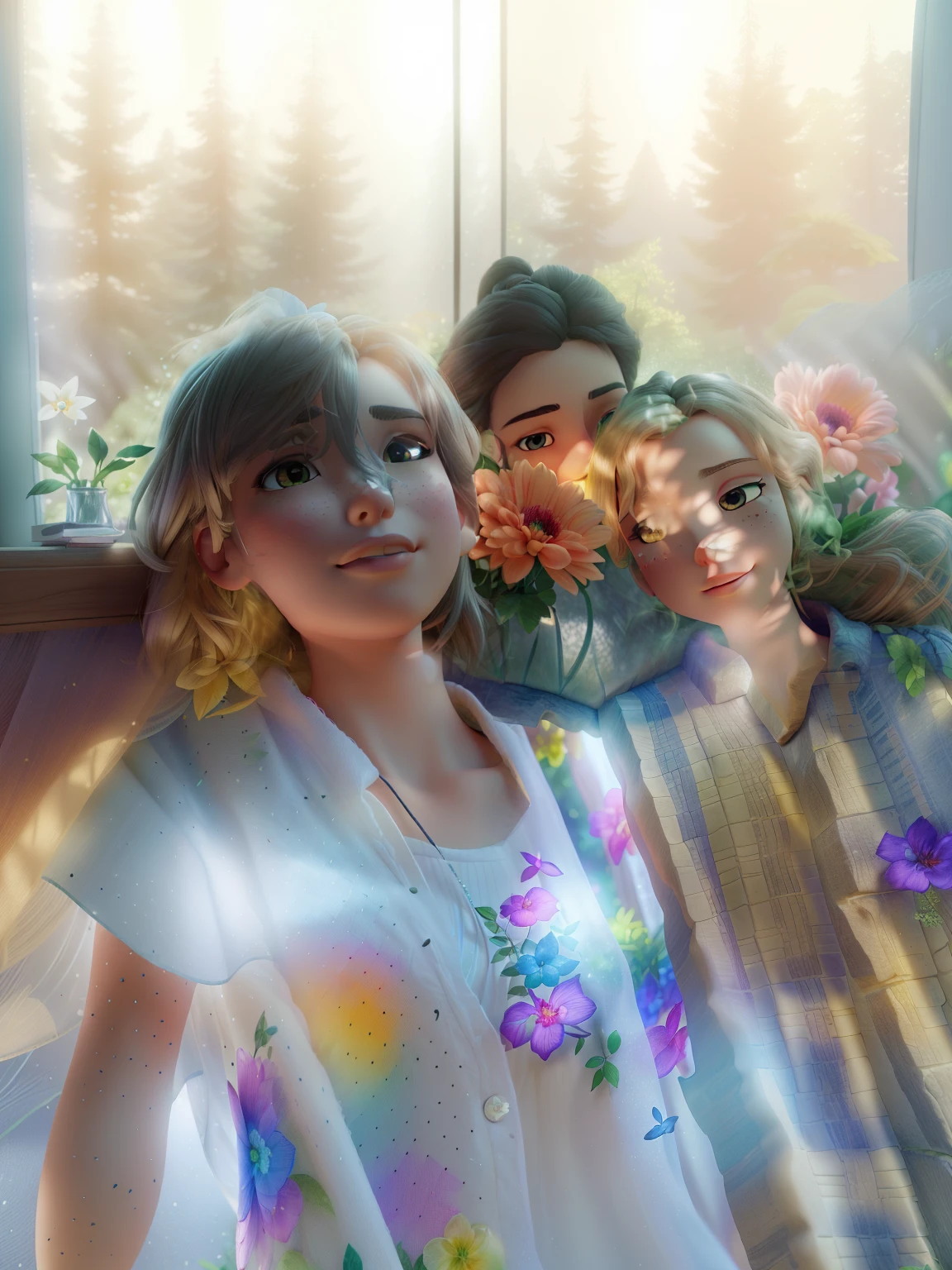 (extremely detailed CG unity 8k wallpaper, masterpiece, best quality, ultra-detailed), (best illumination, best shadow, an extremely delicate and beautiful), flower garden, lush greenery, sunlight streaming through, depth of field, warm and inviting ambiance.