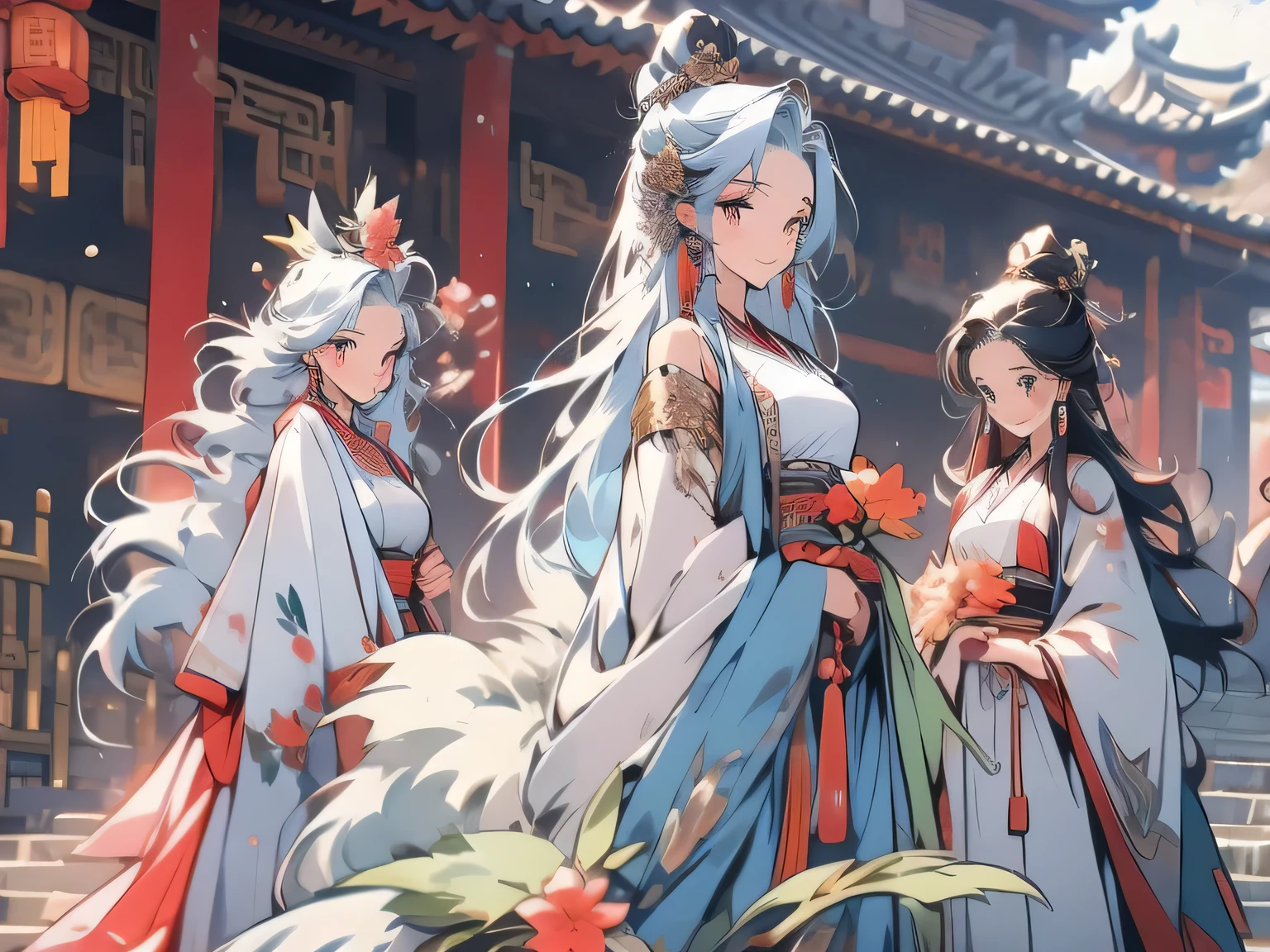 three girls in white clothes,Ancient Chinese style