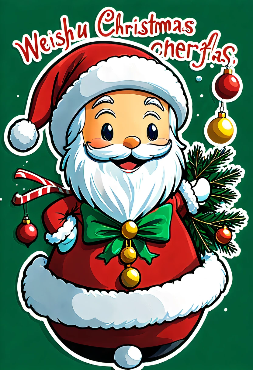 Leonardo style, One sticker, christmas,Vector graphics，christmas，(The English bold text is as follows： &cite;Wish you Christmas cheerful&cite;:1.5)，cheerful，cute big breasts，Japanese cartoon，