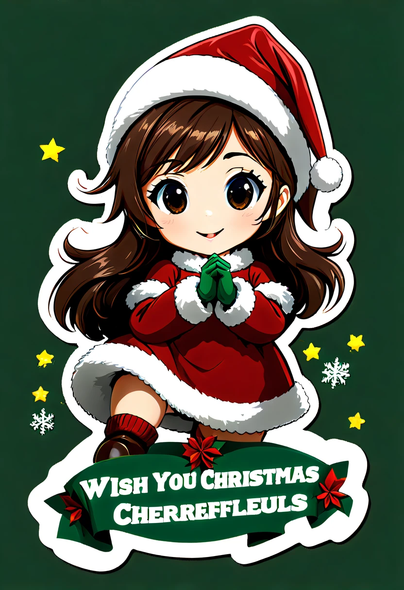 Leonardo style, One sticker, christmas,Vector graphics,christmas,(The English bold text is as follows: &cite;Wish you Christmas cheerful&cite;:1.5),cheerful,cute big breasts,Japanese cartoon,