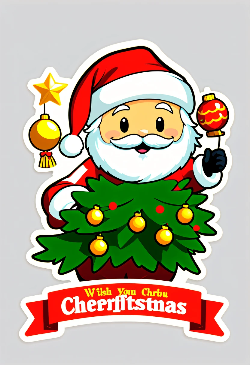 Leonardo style, One sticker, christmas,Vector graphics,christmas,(The English bold text is as follows: &cite;Wish you Christmas cheerful&cite;:1.5),cheerful,cute big breasts,Japanese cartoon,