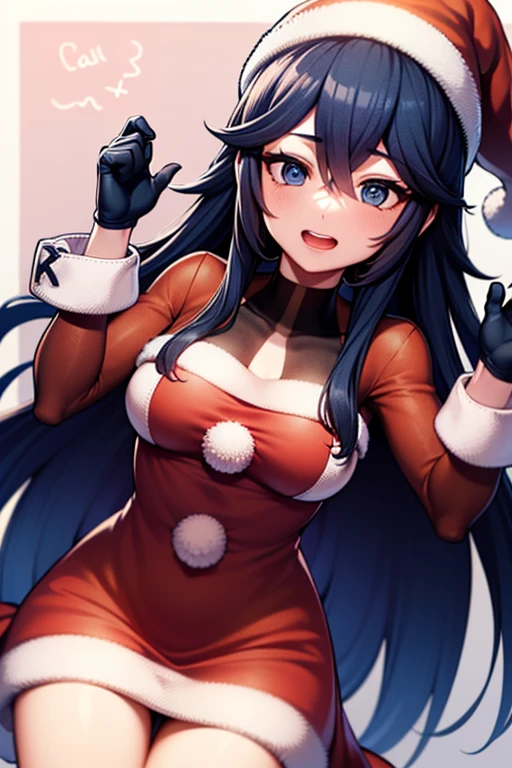 gran calidad ++ Extremely detailed high resolusionolution, very aesthetic, ojos expresivos, (((Cara perfecta))), (((face symmetrical))), ((good anatomy)), (((manos perfectas))), (((8k))), UHD, Fondo de pantalla HD, (((alta calidra detallada, (((1girl))), 1girl, solamente, Obra maestra, La mejor calidad, high resolusion, Altamente detallado, (插圖), hermosos ojos detallados, lucina fe, labios brillantes, maquillaje, They are smiling, guantes largos de raso blancos hasta el codo, Disparo de vaquero, (santa), Santa Claus red dress, sombrero de Santa, Vestido sin tirantes, cuerpo completo, Guantes blancos de codo, (((usando un atuendo de Santa Claus con+sosteniendo una bolsa de regalo))), Dedos detallados, Dedos precisos, Manos no antinaturales, strange eye, ojos rojos, escote, colas gemelas de pelo negro,