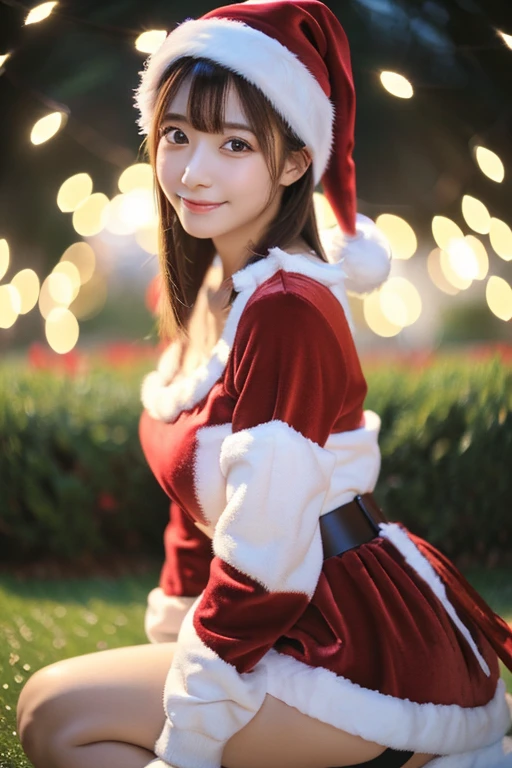 tre anatomically correct,Masterpiece of,High image quality,(Red costume),((Cute Santa Claus costumes:1.5)),((Skirt is mini length)),(The material of the costume is fine velvet:1.4), (The white fur part of the costume is mink, Accentuate the fluffiness:1.4),(Random posture:1.4),Professional Lighting,((Natural smile)),The ultra-detailliert,High quality textures,High quality shadows,depth of fields,Ray traching,背後にChristmasツリー, Christmas,Fun atmosphere,Twinkling lights,soft snowflakes fall,Cozy,romantic,Cheerful,breathtaking scenery,Warmth,Happiness,Magical,Holiday spirit, Ultra-realistic capture, Highly detailed, 人間の皮膚のhight resolution16kクローズアップ,Skin texture must be natural, Detailed enough to finely identify pores. Skin should look healthy, In a uniform tone. Use natural light and color,(Best Quality,4K,8K,hight resolution,masutepiece:1.2),Ultra-detailed,extremely detailed eye and face,Beautiful detailed eyes,Beautiful detailed lips,long eyelashes,((Realistic)),Photorealistic:1.37,japanes,fine-grained white skin,beautiful and magnificent composition,masutepiece,Attractive,Cute,silky smooth and straight hair,Sharp Focus,,((healthy thigh body photo)),(Full-body photography from a distance:1.4),((Silver hair color)),((ポインセチアの花とChristmasローズの花に囲まれてます)),shoes,sox,((with round face)),nsfw