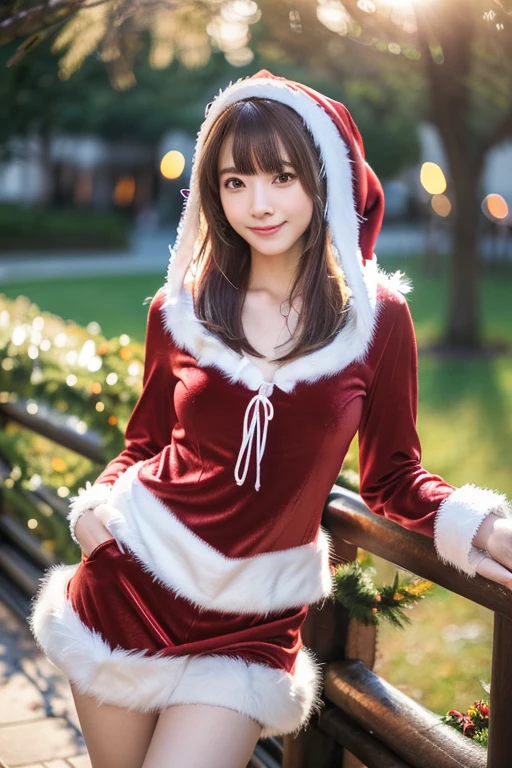 tre anatomically correct,Masterpiece of,High image quality,(Red costume),((Cute Santa Claus costumes:1.5)),((Skirt is mini length)),(The material of the costume is fine velvet:1.4), (The white fur part of the costume is mink, Accentuate the fluffiness:1.4),(Random posture:1.4),Professional Lighting,((Natural smile)),The ultra-detailliert,High quality textures,High quality shadows,depth of fields,Ray traching,背後にChristmasツリー, Christmas,Fun atmosphere,Twinkling lights,soft snowflakes fall,Cozy,romantic,Cheerful,breathtaking scenery,Warmth,Happiness,Magical,Holiday spirit, Ultra-realistic capture, Highly detailed, 人間の皮膚のhight resolution16kクローズアップ,Skin texture must be natural, Detailed enough to finely identify pores. Skin should look healthy, In a uniform tone. Use natural light and color,(Best Quality,4K,8K,hight resolution,masutepiece:1.2),Ultra-detailed,extremely detailed eye and face,Beautiful detailed eyes,Beautiful detailed lips,long eyelashes,((Realistic)),Photorealistic:1.37,japanes,fine-grained white skin,beautiful and magnificent composition,masutepiece,Attractive,Cute,silky smooth and straight hair,Sharp Focus,,((healthy thigh body photo)),(Full-body photography from a distance:1.4),((Silver hair color)),((ポインセチアの花とChristmasローズの花に囲まれてます)),shoes,sox,((with round face)),nsfw