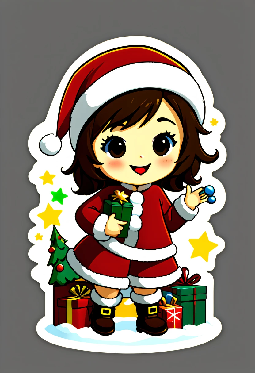 Leonardo style, One sticker, christmas,Vector graphics，christmas，(The English bold text is as follows： &cite;Wish you Christmas cheerful&cite;:1.5)，cheerful，cute big breasts，Japanese cartoon，