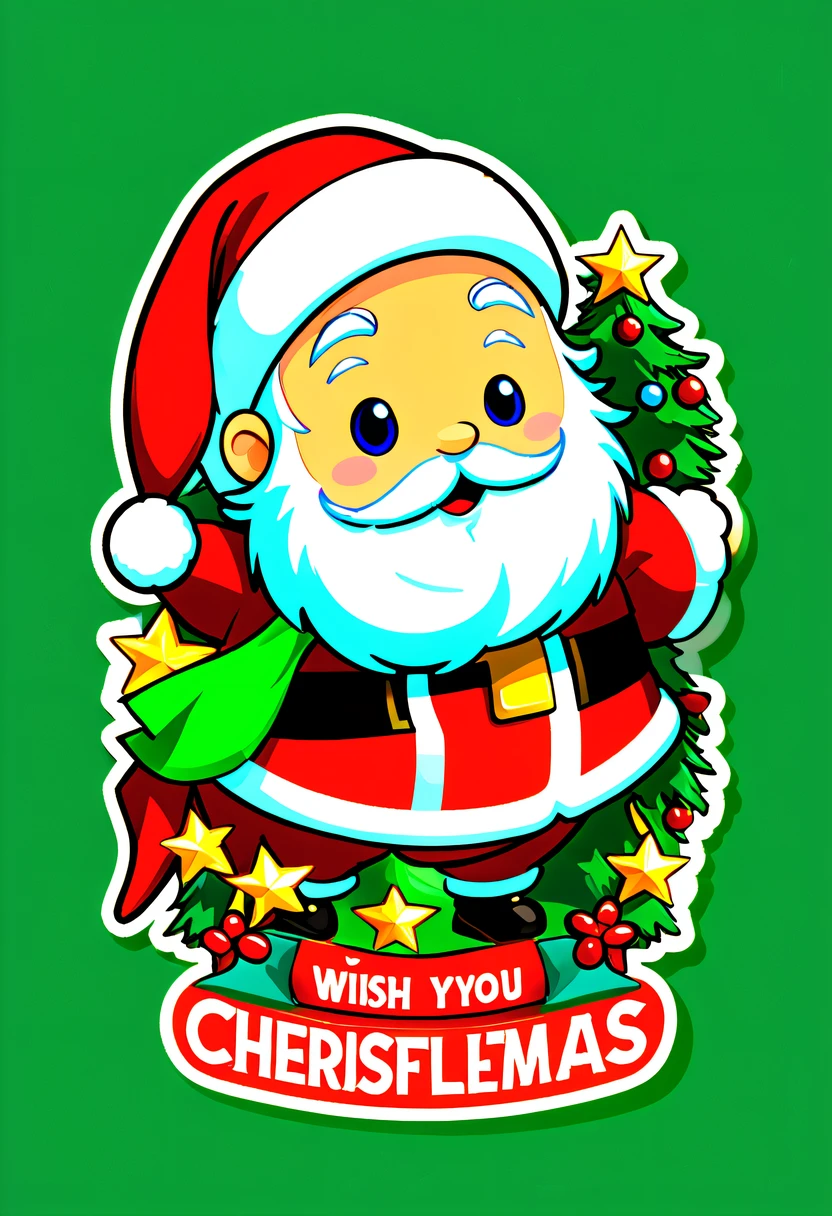 Leonardo style, One sticker, christmas,Vector graphics,christmas,(The English bold text is as follows: &cite;Wish you Christmas cheerful&cite;:1.5),cheerful,cute big breasts,Japanese cartoon,