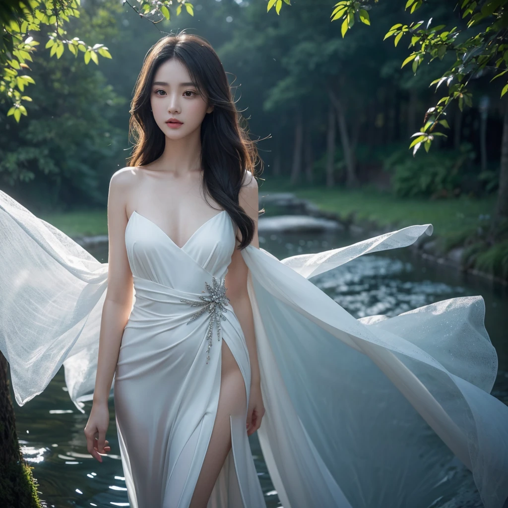 In the dark,A stunning beauty stands leaning on a quiet street。Her slender body is like a graceful willow branch,Swaying gently in the breeze。Tall and slender figure,Stand tall proudly,As flawless as a sculpture。
Her slender legs are flowing out,Like a straight glass pillar,Exuding a faint light。The curve of the waist is just right,It looks like a masterpiece carefully sculpted by an artist,It's heart-warming。
The elegant shoulder and neck lines are vaguely visible,It seems to be the most exquisite arc in the world。Her collarbone is clearly visible,like a clue,Leading people to explore her mysterious inner world。
That face can be called a fairy in heaven,Fair and delicate skin,It's like a layer of feathers gently covering it。Her facial features are delicate and three-dimensional,Eyes as deep as the stars in the night sky,Shining with wisdom and mystery。The slender eyebrows are like autumn water,The slightly raised corners of his eyes reveal a hint of pride and playfulness。The bridge of her nose is straight,Lips are rosy and plump,radiating luster。
秀发如千缕In the dark的瀑布倾泻而下,gently covering her shoulders。Every hair strand exudes healthy luster,Shining mysteriously like obsidian。
She was wearing a long dress that fitted her,Gently brushing her body,Show graceful curvequisite craftsmanship revealed in every detail,As if tailor-made for her。Against the backdrop of the dark night,She is like a fairy coming out of an ,Mesmerizingly beautiful。
站在In the dark,The description of this stunning beauty is full of poetry and romance,It's like a living dream,It's intoxicating,Can't bear to leave。