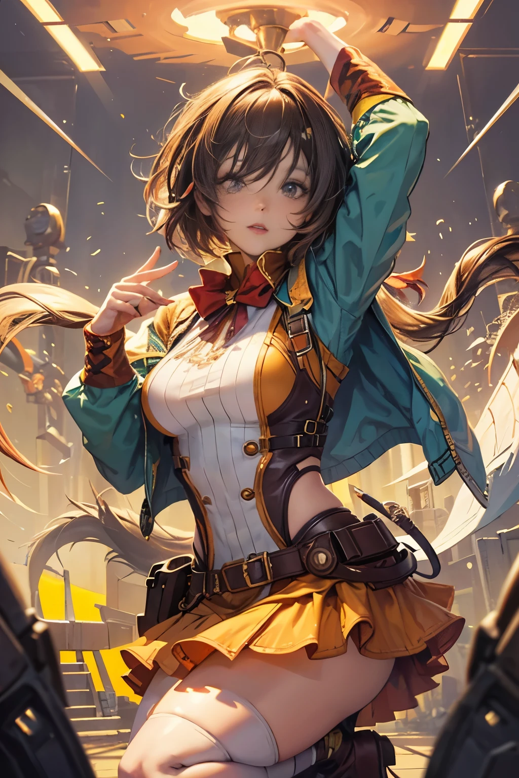 Anime Girl, Cowgirl costume, Colossal tits, Brown hair, perfectly proportions, ((Shorthair)), eye glass, (hairstyle that doesn't show ears)