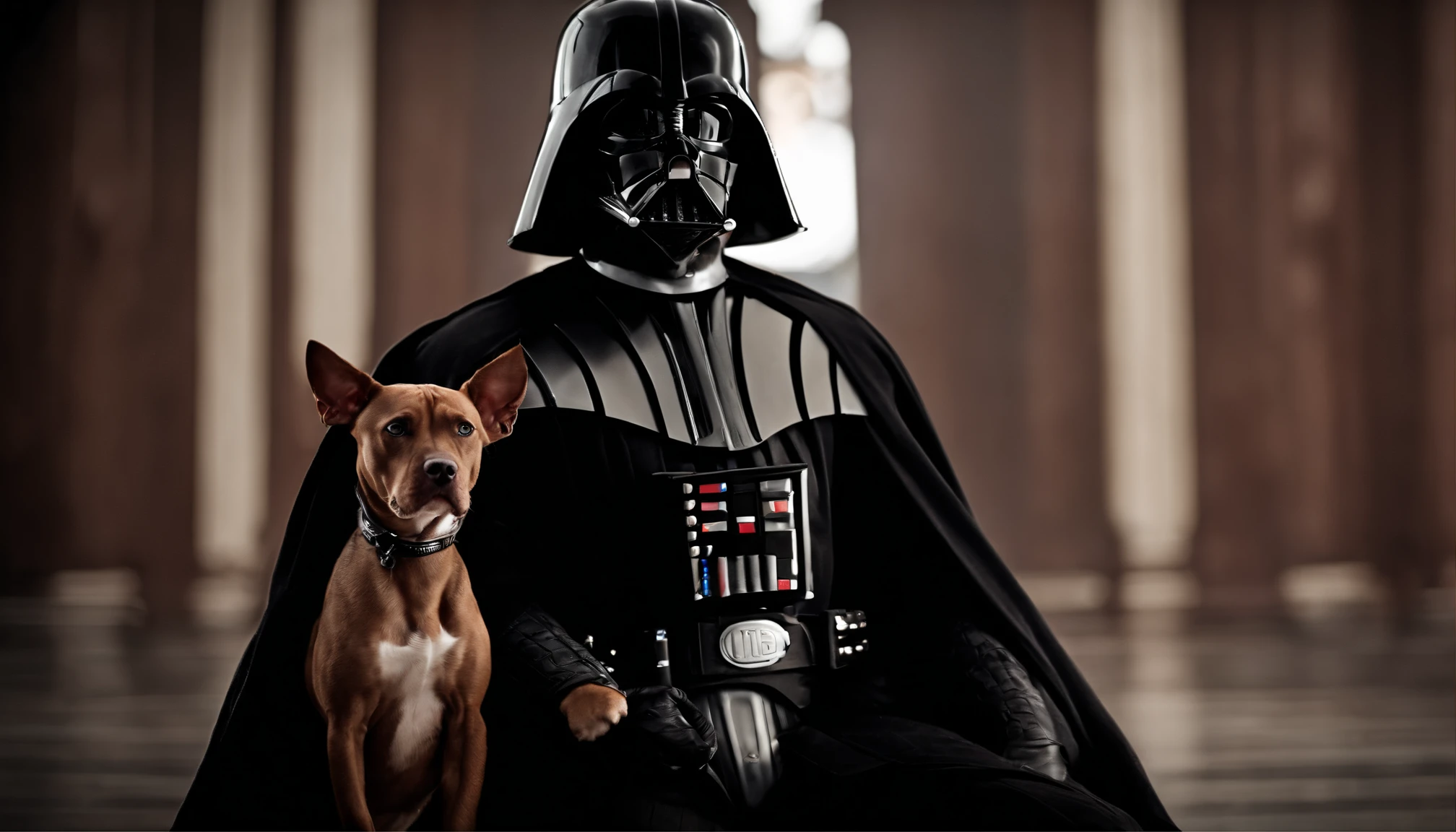 Darth Vader holding a Pitbull