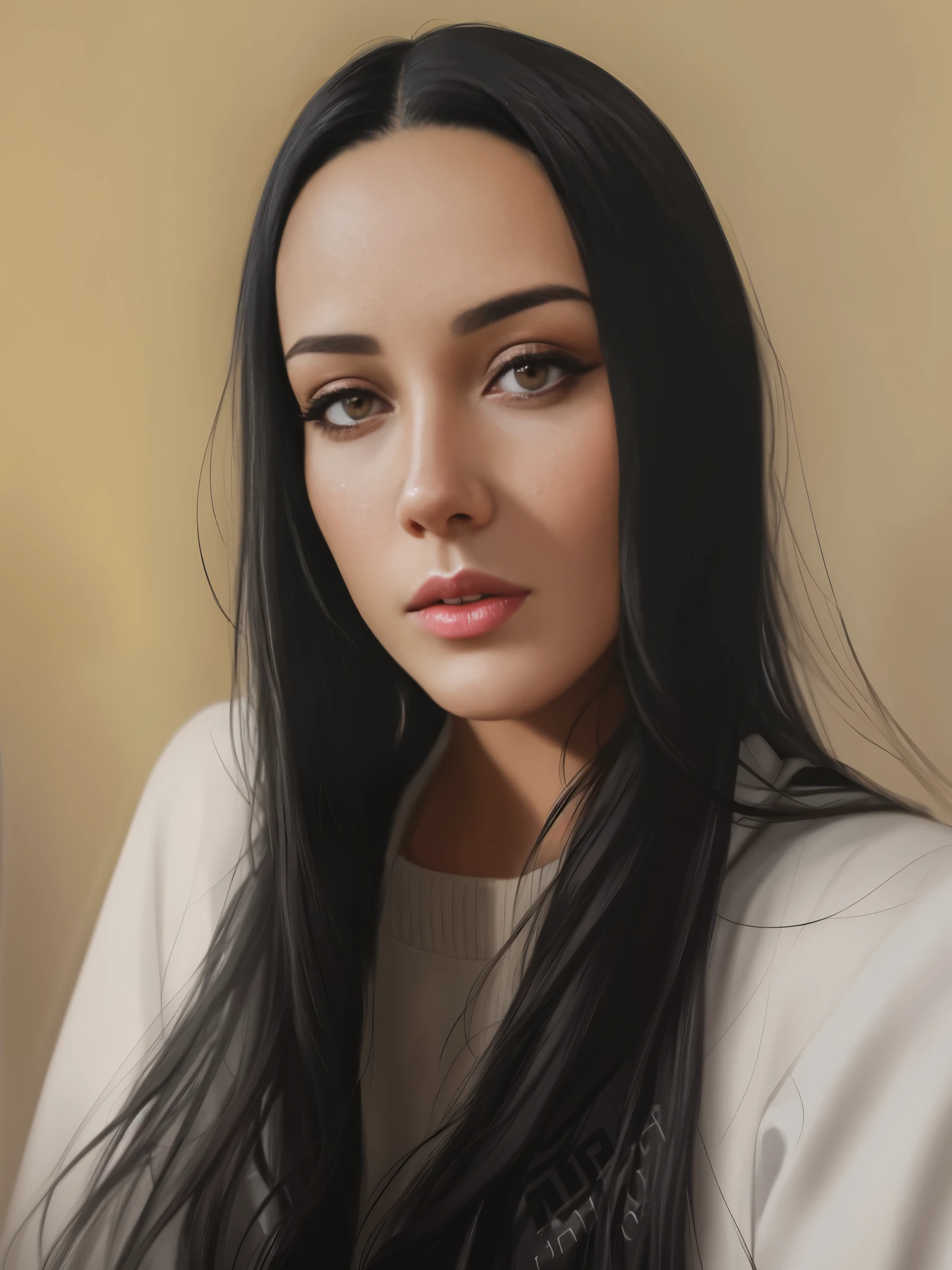 Picture of a woman with long black hair and a hoodie, realistic digital painting, Black-haired girl in hoodie, realistic art style, ultra realistic digital painting, realistic female portrait, realistic portrait, photorealistic digital painting, realistic cute girl painting, very Realistic digital art, Realistic digital art, digital fantasy portrait, Realistic digital drawing, realism art style, High Quality Portrait