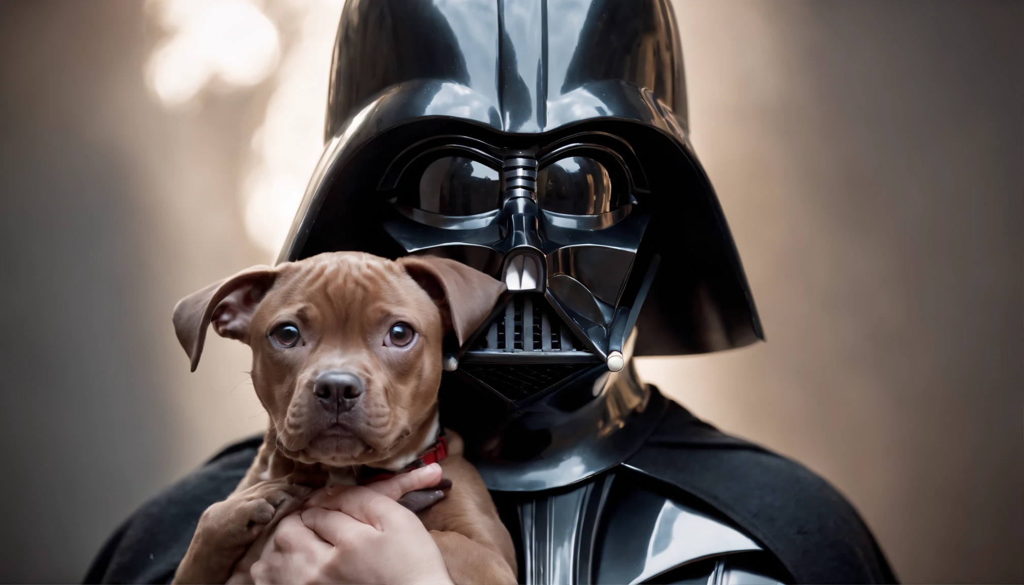 Darth Vader holding a Pitbull