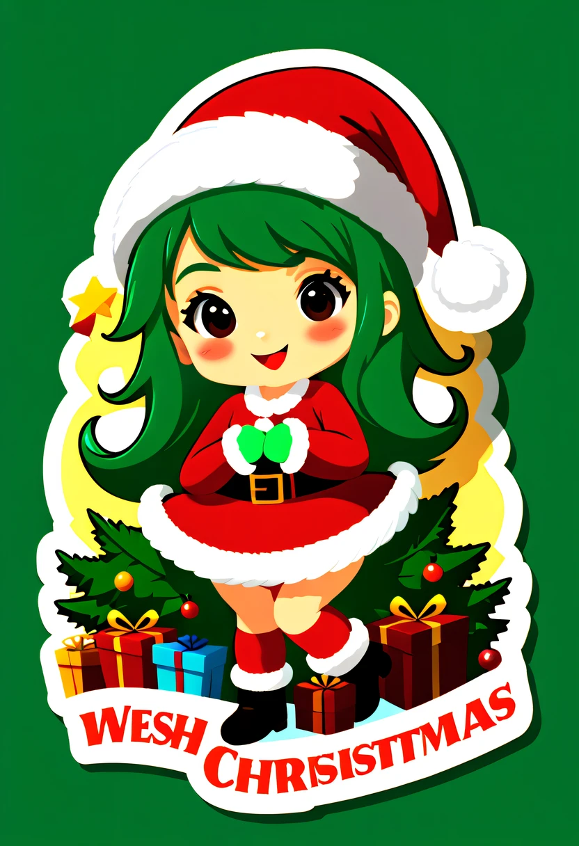 , One sticker, christmas,Vector graphics，christmas，(The English bold text is as follows： &cite;Wish you Christmas cheerful&cite;:1.5)，cheerful，cute big breasts，Japanese cartoon，