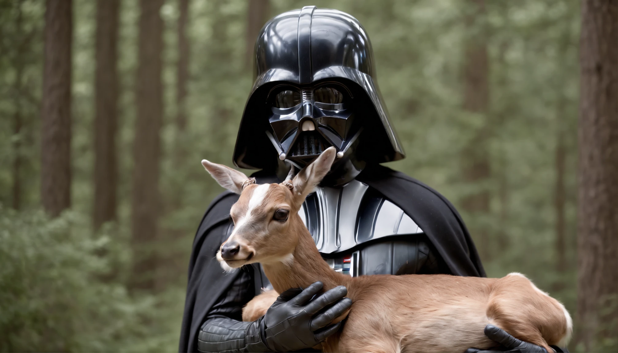 Darth Vader holding a dead deer he just killed