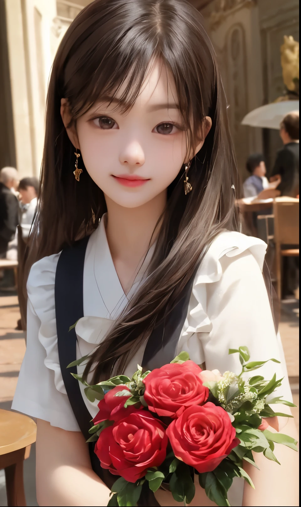 （in 8K、Raw photography、top-quality、超A high resolution、Detailed hand、​masterpiece：1.2)、Forehead visible、ren、Beautiful fece、One Person、fullllbody、cute little、A Japanese Lady、（Photorealsitic：1.37）、photon limited、tiny body、cute table、Palace of Versailles、lunch