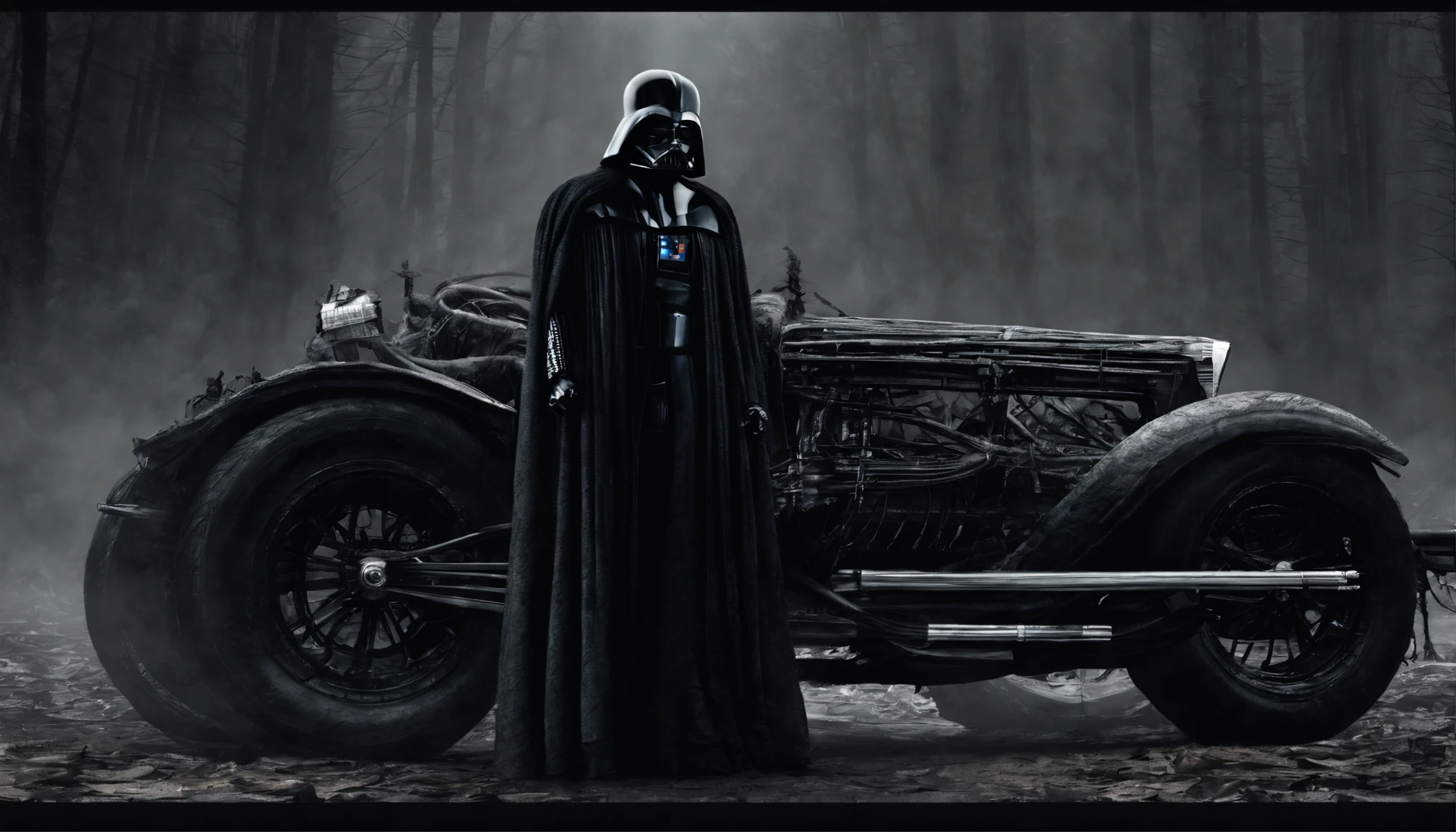 Darth Vader holding a tire