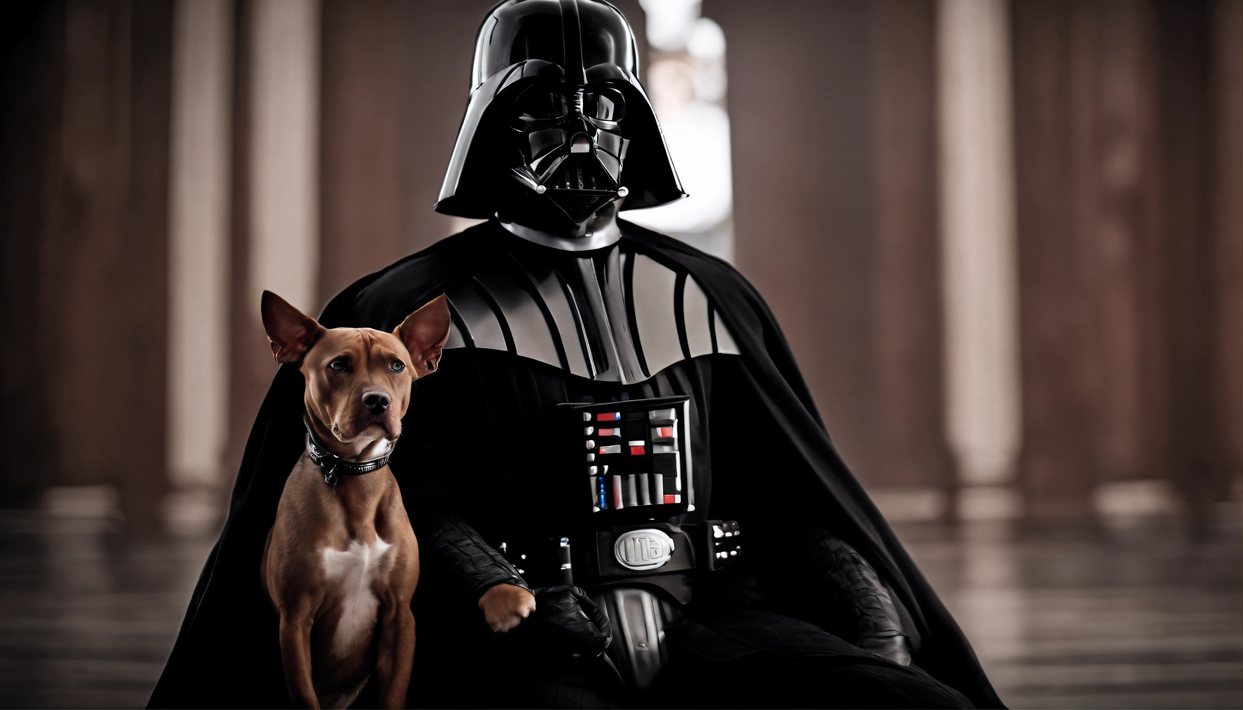Darth Vader holding a Pitbull