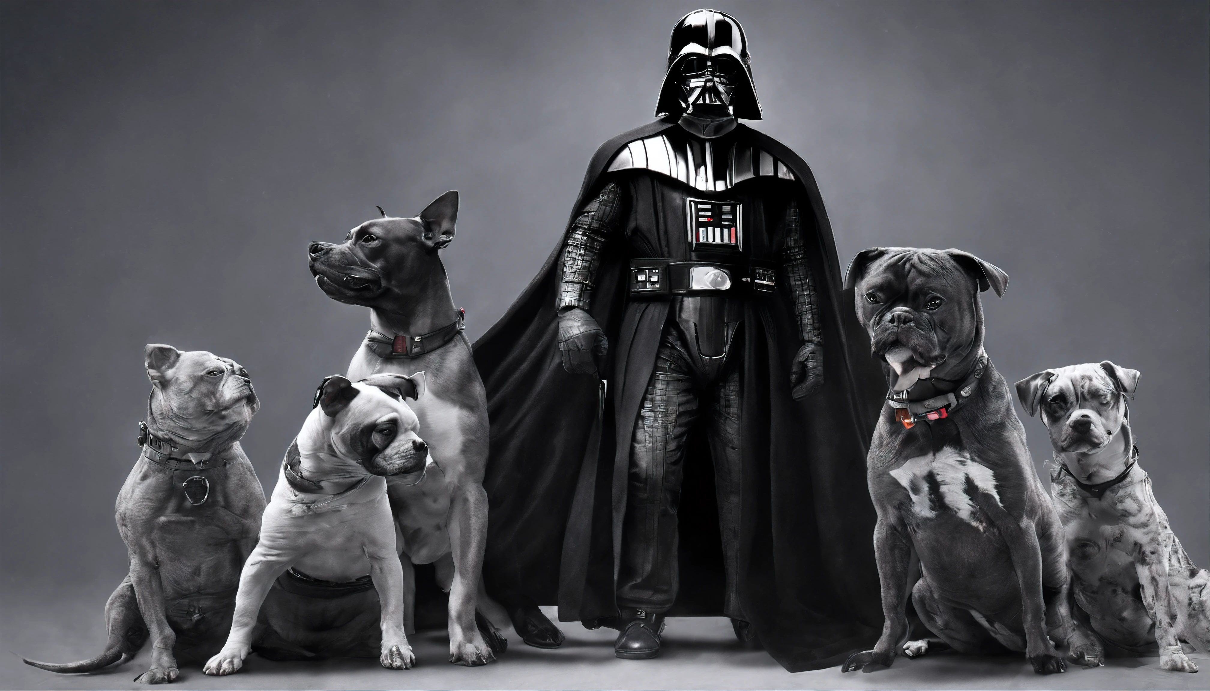 Darth Vader holding a Pitbull