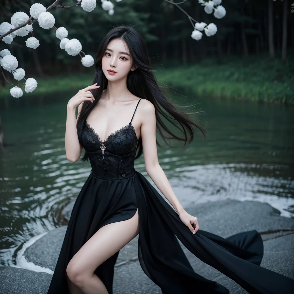 in the dim light of the night,A peerless beauty flashed out。She is slender,like a soft willow branch,Slim and elegant。Her tall oval face,Permeated with endless mysterious atmosphere。Those eyes are like two crystal clear gems,Shining as bright as starlight。Her eyes are deep and charming,As if hiding an endless story。
Slightly arched eyebrows outline her perfect outline, her expression unpredictable。Her skin was as fair as snow,As if it can reflect the light of the moonlight。touch her skin,It must be like touching soft silk,Intoxicating。Her lips were rosy and plump,The slightly upward angle brings a gentle smile。
Her long hair fell on her shoulders like an ink-colored waterfall,Every strand of hair looks extremely soft。Under the breeze,Her hair fluttered gently,like rippling water。Her figure is graceful and slender,Her slender waist makes her legs look more slender and charming。Her curves are as perfect as a work of art,It's fascinating。
Wearing a black evening dress,她的身影In the dark优雅流转。Every step has a unique rhythm,As if dancing a melodious dance。Her fingers were slender and slender,As if it was born to play the most beautiful music。
In the dark,She became the center of attention,Both her appearance and her temperament show an irresistible attraction.。She is like a star in the dark night,Shining with her own unique light,People can't help but be fascinated by it。