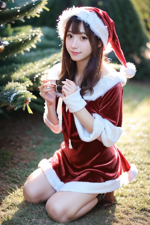 tre anatomically correct,Masterpiece of,High image quality,(Red costume),((Cute Santa Claus costumes:1.5)),((Skirt is mini length)),(The material of the costume is fine velvet:1.4), (The white fur part of the costume is mink, Accentuate the fluffiness:1.4),(kneeling:1.4),Professional Lighting,((ahegao)),The ultra-detailliert,High quality textures,High quality shadows,depth of fields,Ray traching,背後にChristmasツリー, Christmas,Fun atmosphere,Twinkling lights,soft snowflakes fall,Cozy,romantic,Cheerful,breathtaking scenery,Warmth,Happiness,Magical,Holiday spirit, Ultra-realistic capture, Highly detailed, 人間の皮膚のhight resolution16kクローズアップ,Skin texture must be natural, Detailed enough to finely identify pores. Skin should look healthy, In a uniform tone. Use natural light and color,(Best Quality,4K,8K,hight resolution,masutepiece:1.2),Ultra-detailed,extremely detailed eye and face,Beautiful detailed eyes,Beautiful detailed lips,long eyelashes,((Realistic)),Photorealistic:1.37,japanes,fine-grained white skin,beautiful and magnificent composition,masutepiece,Attractive,Cute,silky smooth and straight hair,Sharp Focus,,((healthy thigh body photo)),(Full-body photography from a distance:1.4),((Silver hair color)),((ポインセチアの花とChristmasローズの花に囲まれてます)),shoes,sox,((with round face)),nsfw,(C Cup)
