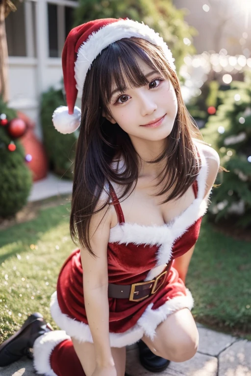 tre anatomically correct,Masterpiece of,High image quality,(Red costume),((Cute Santa Claus costumes:1.5)),((Skirt is mini length)),(The material of the costume is fine velvet:1.4), (The white fur part of the costume is mink, Accentuate the fluffiness:1.4),(kneeling:1.4),Professional Lighting,((ahegao)),The ultra-detailliert,High quality textures,High quality shadows,depth of fields,Ray traching,背後にChristmasツリー, Christmas,Fun atmosphere,Twinkling lights,soft snowflakes fall,Cozy,romantic,Cheerful,breathtaking scenery,Warmth,Happiness,Magical,Holiday spirit, Ultra-realistic capture, Highly detailed, 人間の皮膚のhight resolution16kクローズアップ,Skin texture must be natural, Detailed enough to finely identify pores. Skin should look healthy, In a uniform tone. Use natural light and color,(Best Quality,4K,8K,hight resolution,masutepiece:1.2),Ultra-detailed,extremely detailed eye and face,Beautiful detailed eyes,Beautiful detailed lips,long eyelashes,((Realistic)),Photorealistic:1.37,japanes,fine-grained white skin,beautiful and magnificent composition,masutepiece,Attractive,Cute,silky smooth and straight hair,Sharp Focus,,((healthy thigh body photo)),(Full-body photography from a distance:1.4),((Silver hair color)),((ポインセチアの花とChristmasローズの花に囲まれてます)),shoes,sox,((with round face)),nsfw,(C Cup)