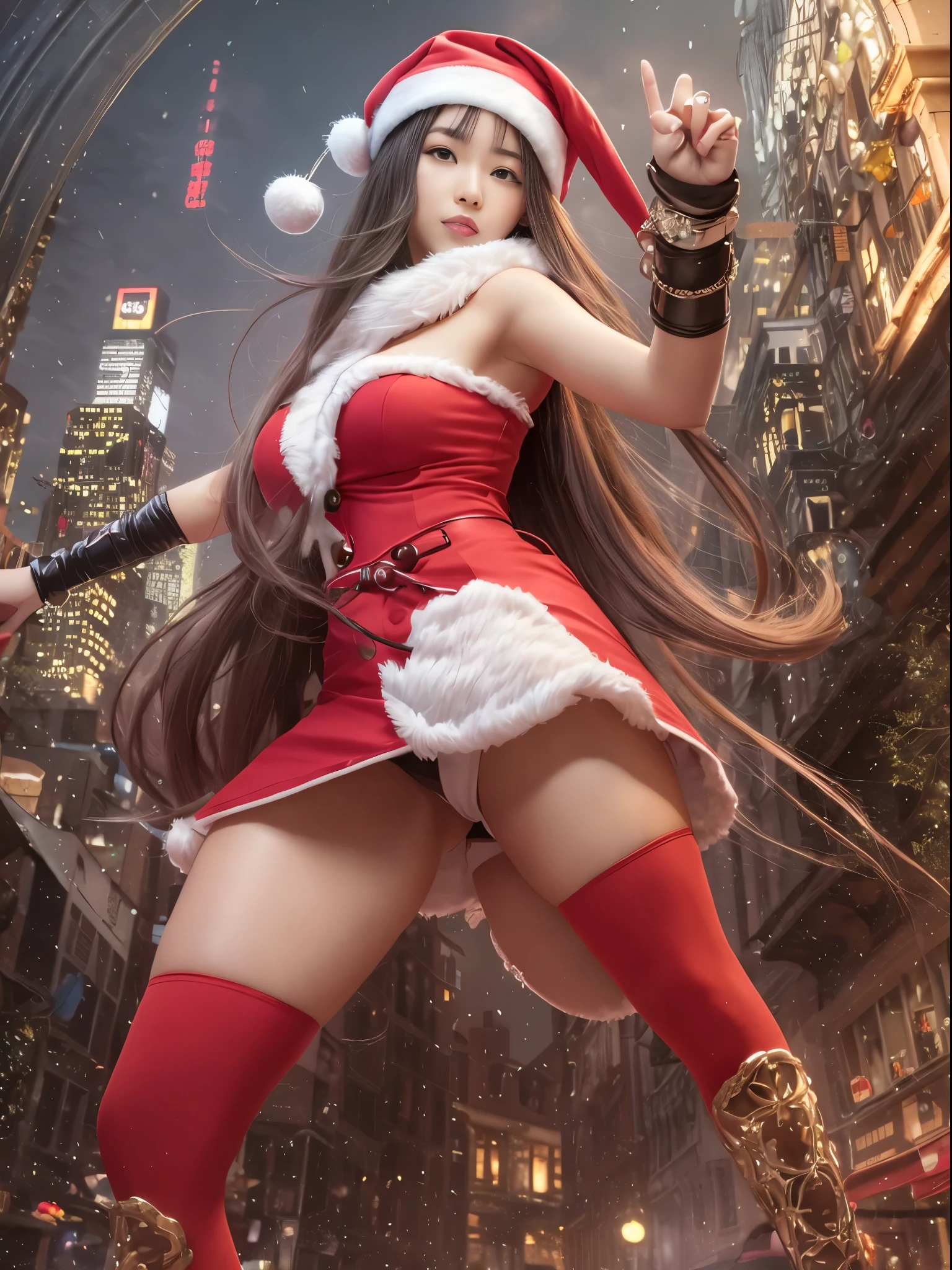 anime santa claus and a girl in a red dress are fighting, wlop and ross tran, ross tran and bayard wu, ross tran 8 k, artgerm and atey ghailan, artgerm and ben lo, ross tran and artgerm, artgerm and ruan jia, wlop and sakimichan, rossdraws and jazza