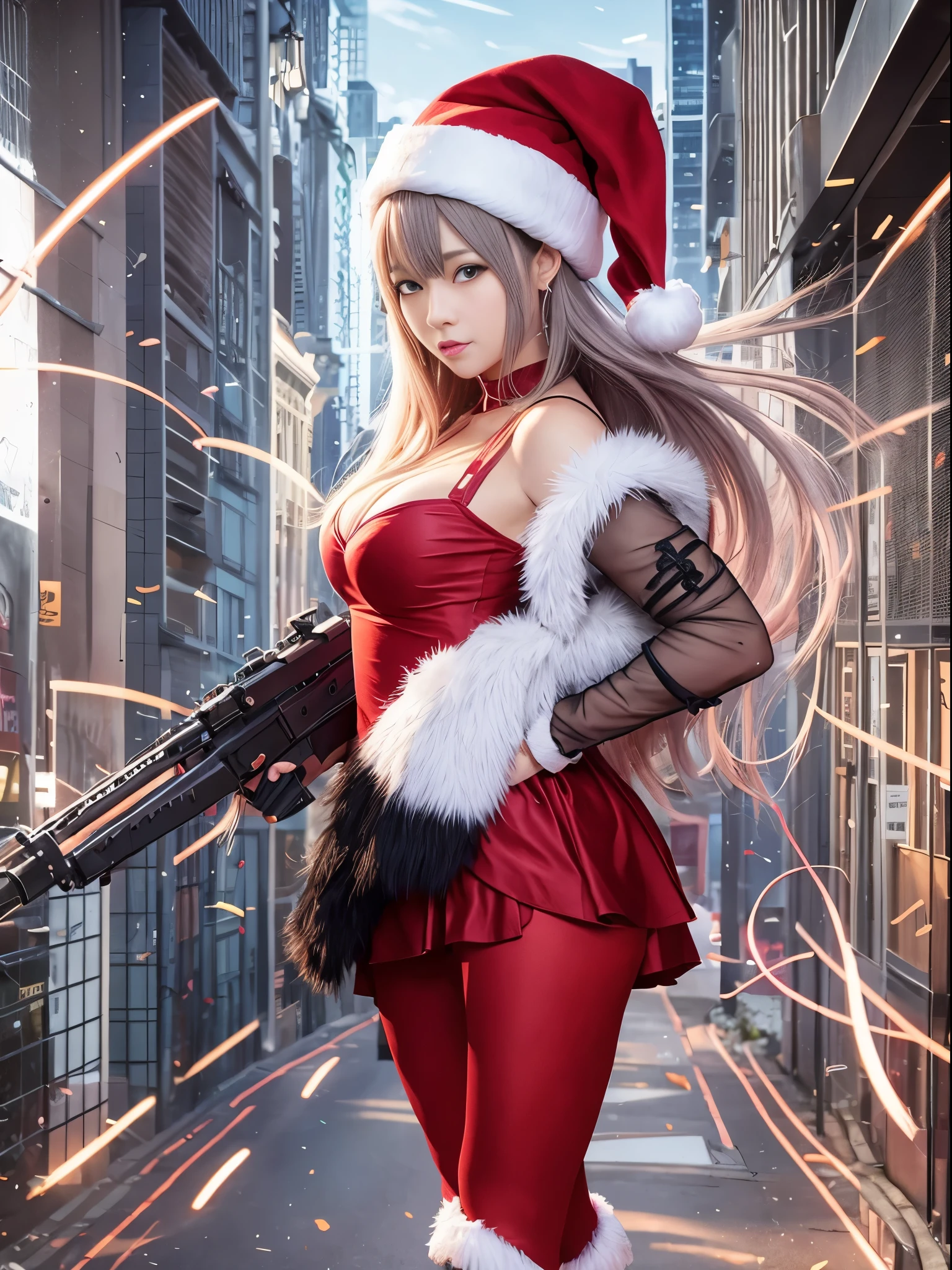 anime santa claus and a girl in a red dress are fighting, concept art by Ross Tran, Artstation contest winner, fantasy art, wlop and ross tran, ross tran and bayard wu, ross tran 8 k, artgerm and atey ghailan, artgerm and ben lo, ross tran and artgerm, artgerm and ruan jia