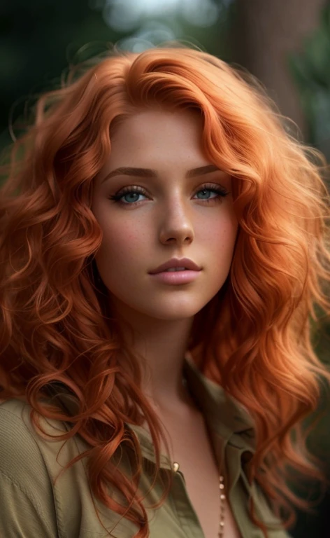 Tir 8 K, photo of a beau woman, fille rousse, beau, corps entier, cheveux roux, long curly hair