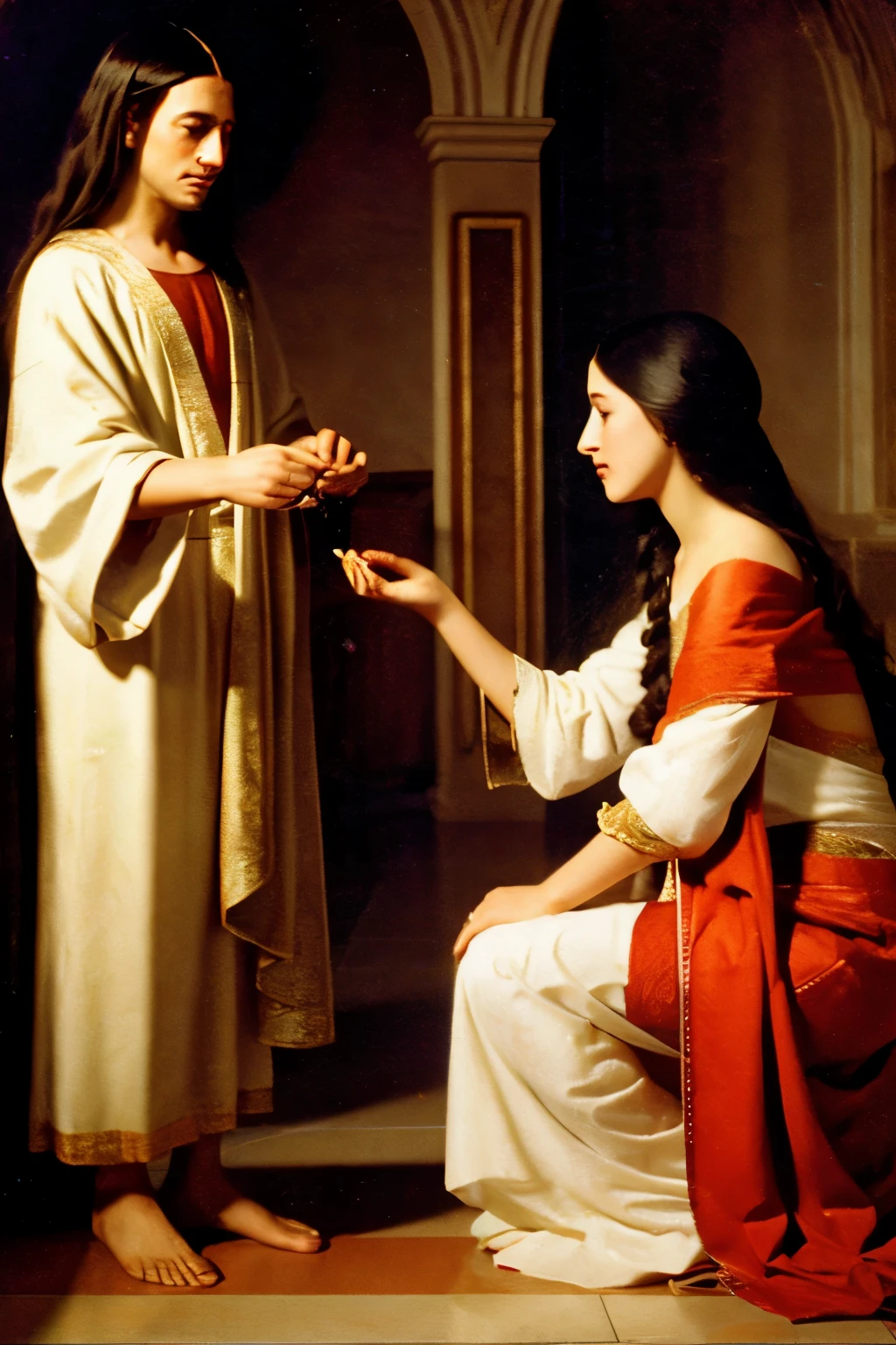 Mary Magdalene anointing Jesus&#39; feet with perfume