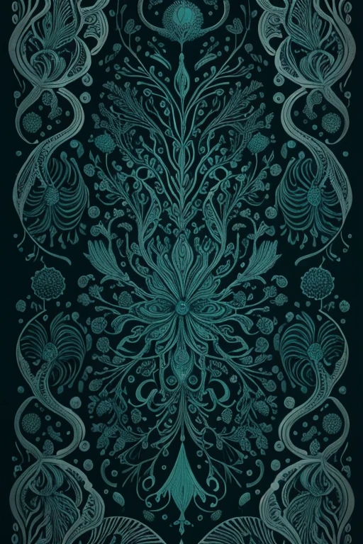 a black and white drawing of jellys and jellyfishs, by Earnst Haeckel, dark green color scheme, closeup!!!!!!, cyanotype, wallpaper!