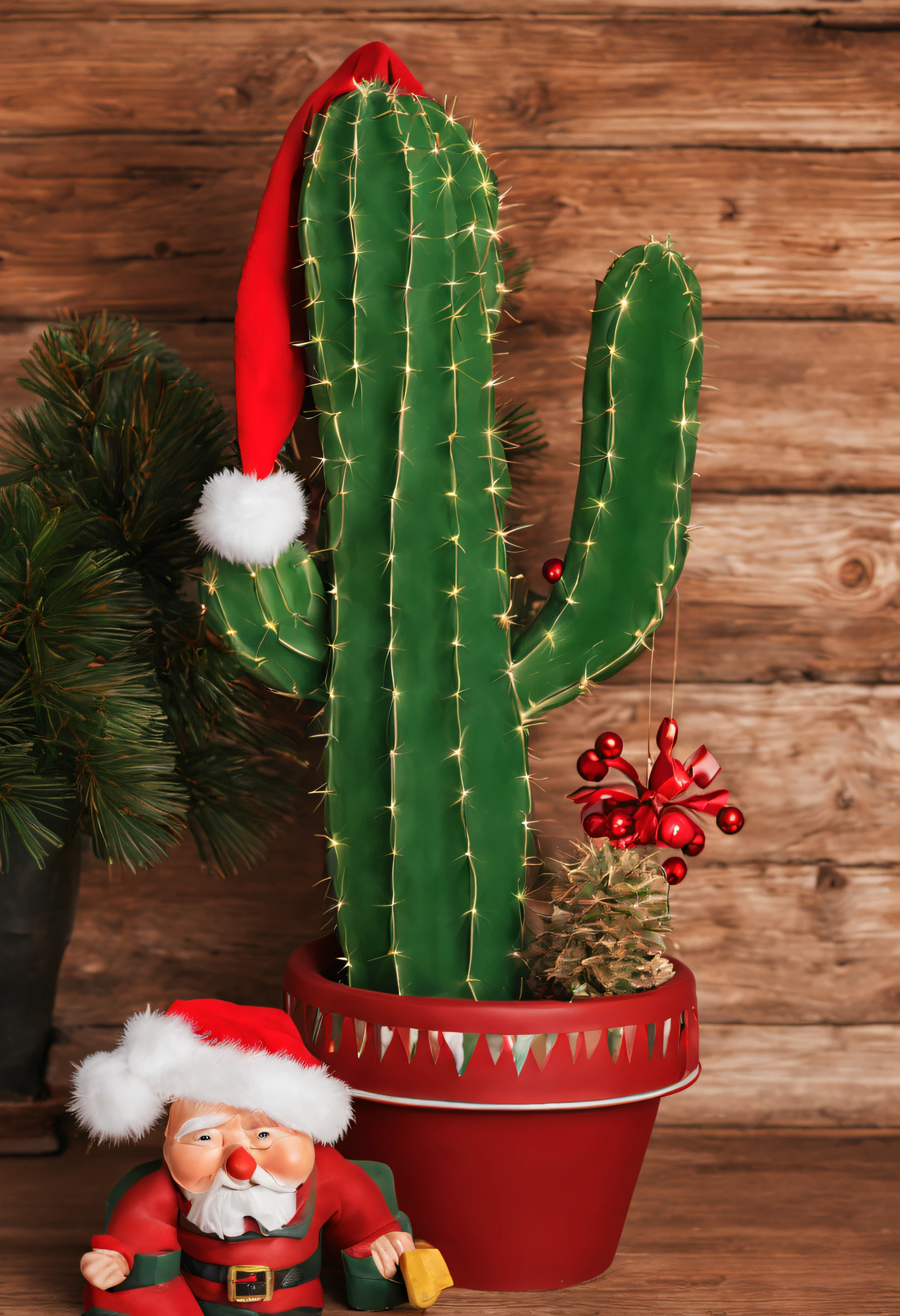 Wild west animated cactus with Christmas decoration and Santa hat