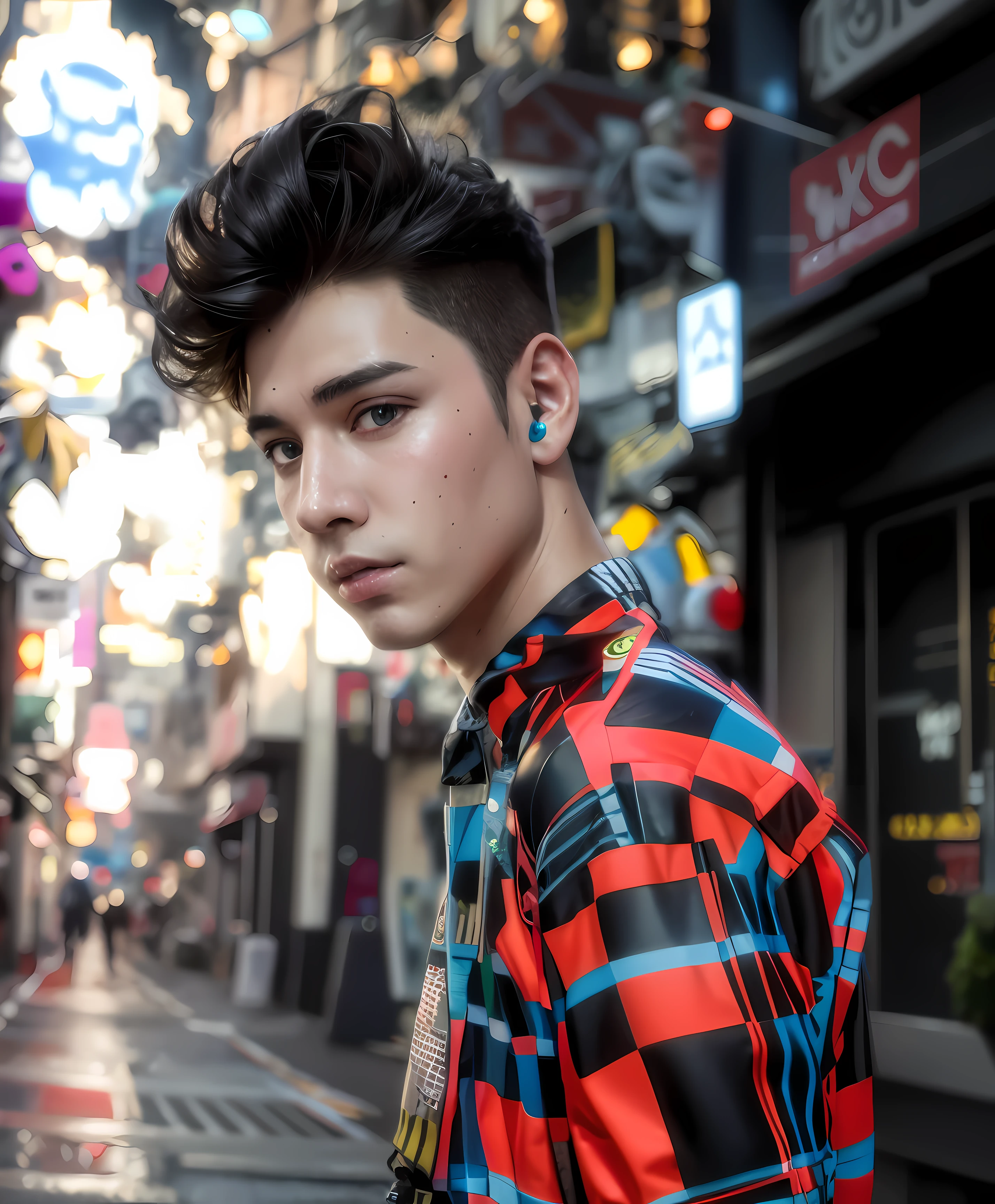 Change background cyberpunk handsome boy, realistic face,|