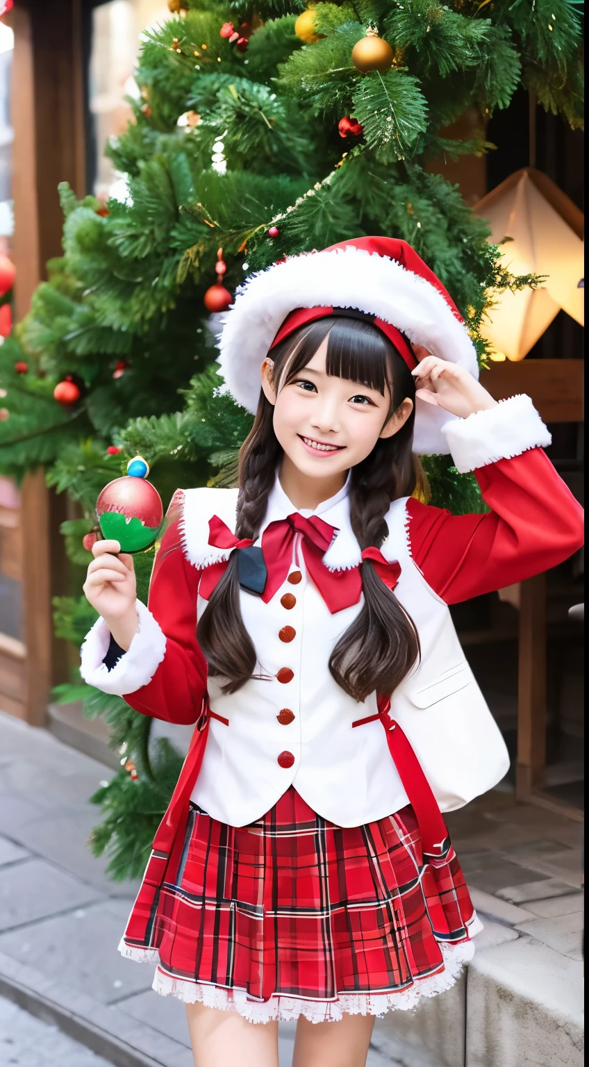 （quadratic element）（masutepiece）（Budgie on girl&#39;s shoulder）1girl in、A smile、Christmas、Dressed in Santa Claus costume、