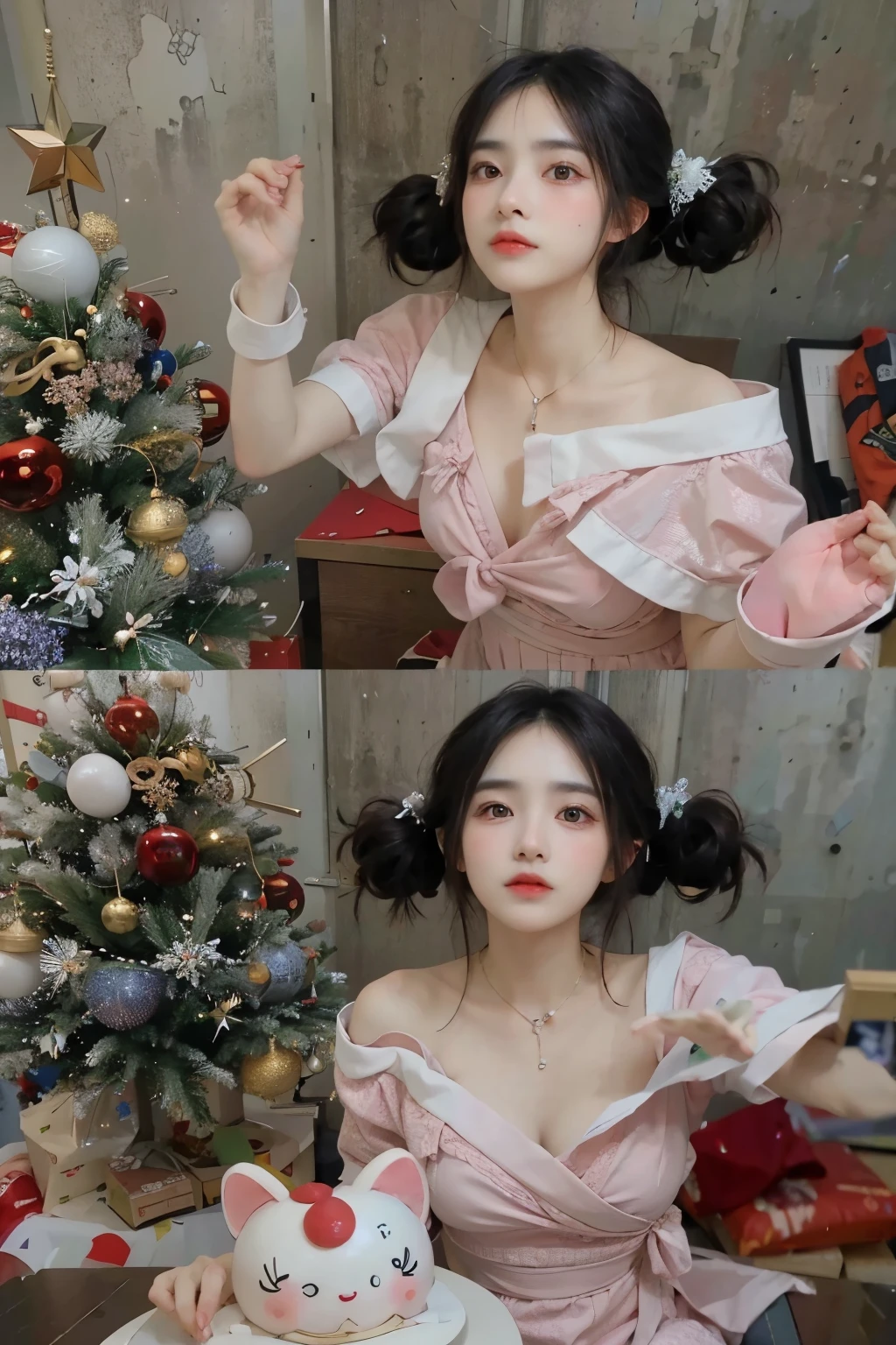 hay dos fotos de una mujer con un vestido rosa, Hermosa Delphine, ulzzang, y 2 k cutecore clowncore, Tendencias en CGVeStation, realista , Guweiz, 8k)), Tendencias en CGVatstation, Chica anime in real life, Chica anime , dilraba dilmurat, anime , por Kanbun Master