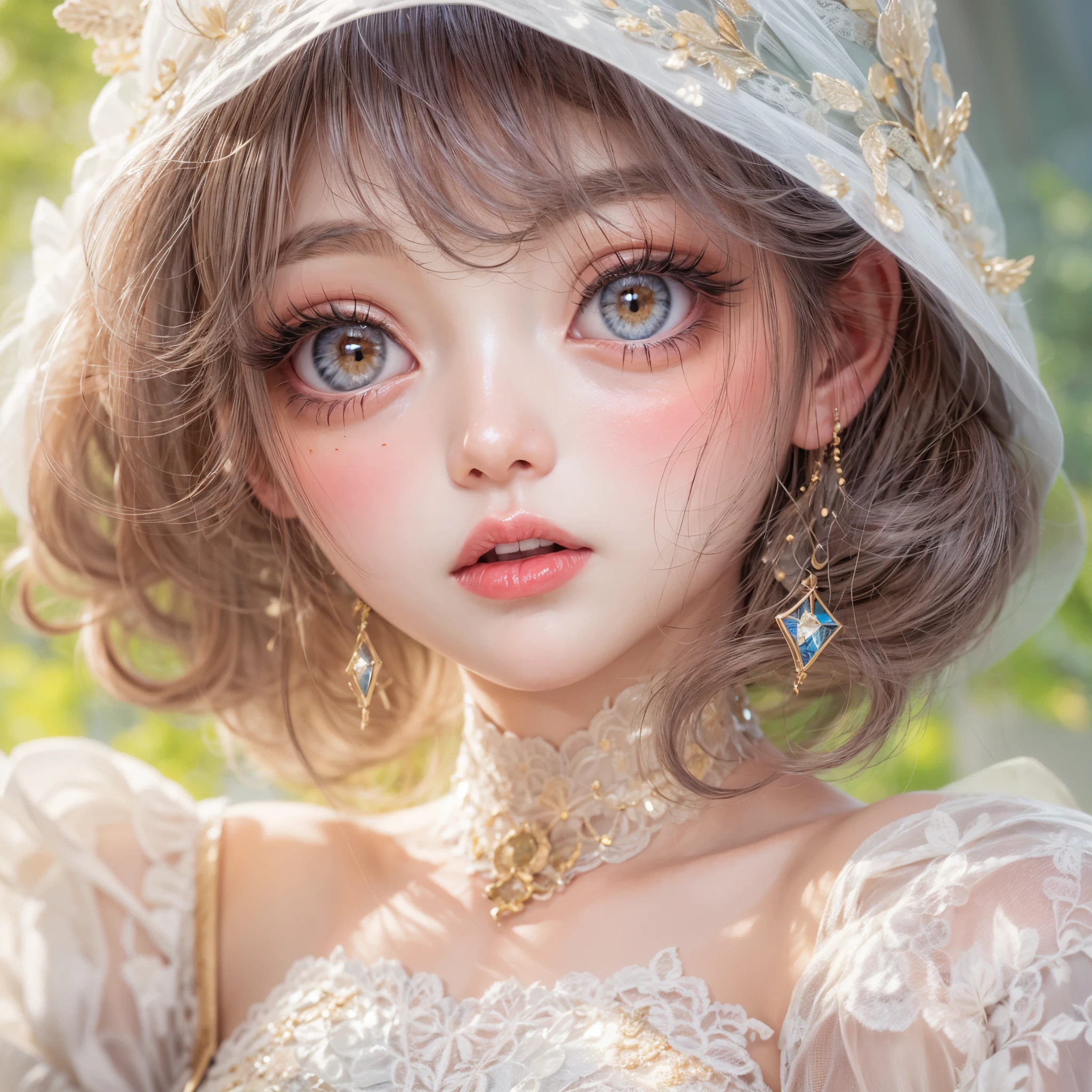 SFW, concept art, Tiny junior idol, Delicate lace knitted white clothes, (nipple:-0.9), face closeup, (Dazzling stained glass Background), (((Renbutsu Misako), colorful Light shines through delicate stained glass:1.2, vivid red colors, lense Particle, lens flare, light Particle, Dazzling Halo, Acutance:0.8)). (masterpiece:1.2),(ultra-detailed:1.37),(realistic,photorealistic,photo-realistic:1.37), (Extremely detailed KAWAII face variations, innocent expression variations), rosy cheeks, intricate detailed eyes with sparkling highlights, long eyelashes with volume, subtle blush on the face. Mystic sight, haze, impeccable skin texture, captivating gaze, ((Dynamic-angle, physically-based rendering)), whole Body proportions and all limbs are anatomically accurate .