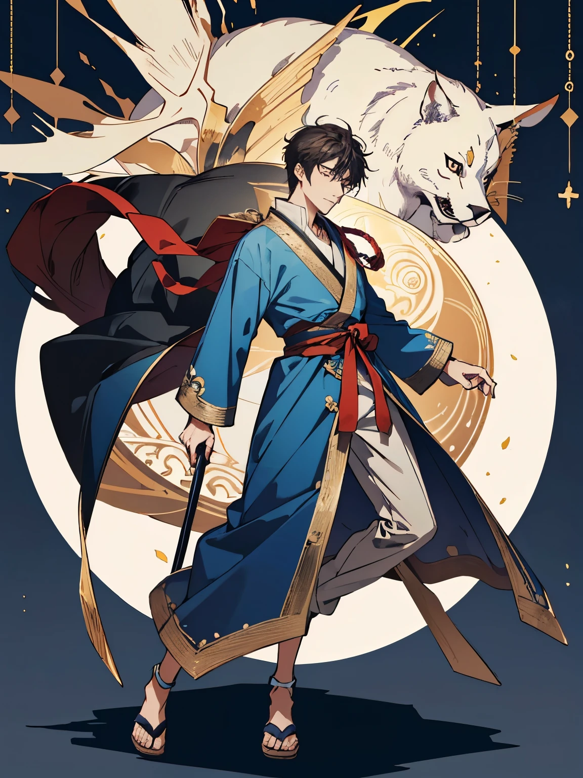 (Best Quality)), ((masutepiece)), Perfect face,1 male,20代の男性,twinks,profile,fullbody image,character layout,Costumes with decorations,Detail Costume,