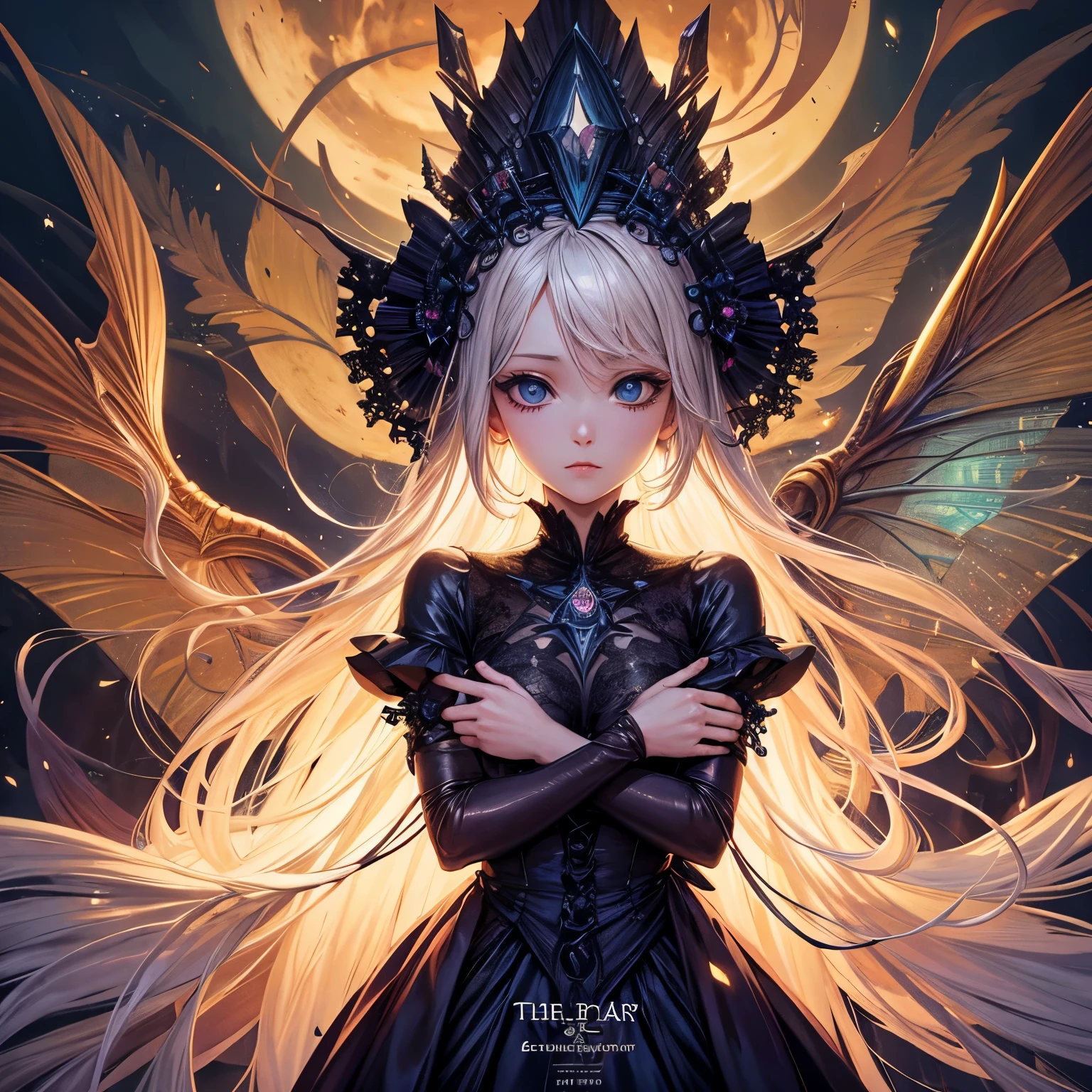 A woman with long blonde hair wearing a black dress and a crown - SeaArt AI