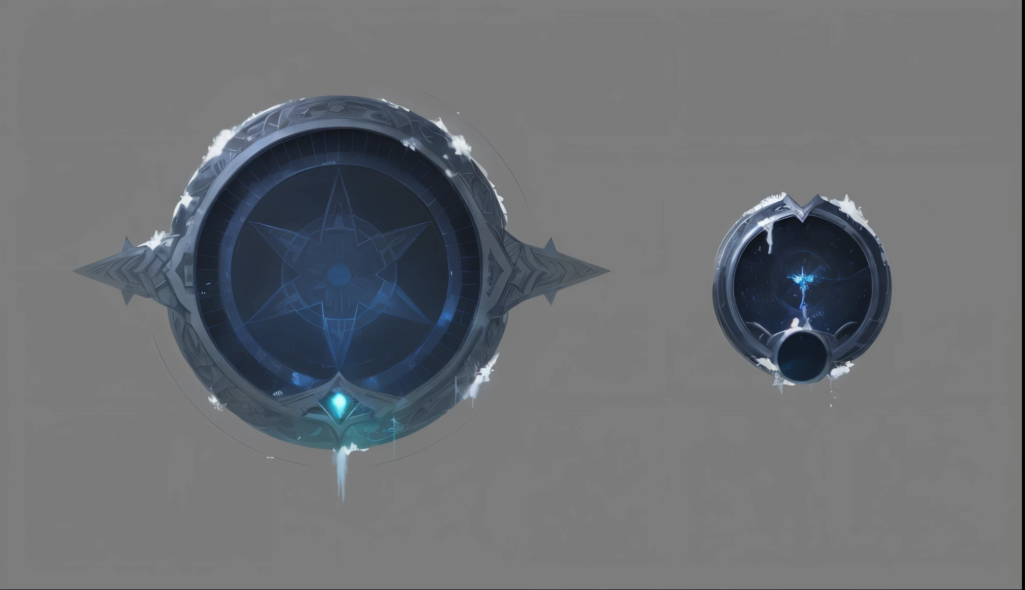 Close-up of two disks covered with thick snow, Magical style，symmetric concept-art, ornate border + concept-art, RHAD!! concept-art, arcane concept-art, concept-art | dyson, shield design, object concept-art, high detail concept-art, detailed concept-art, blizzard concept-artist, archillect concept-art, concept-arts, ❄️Concept map