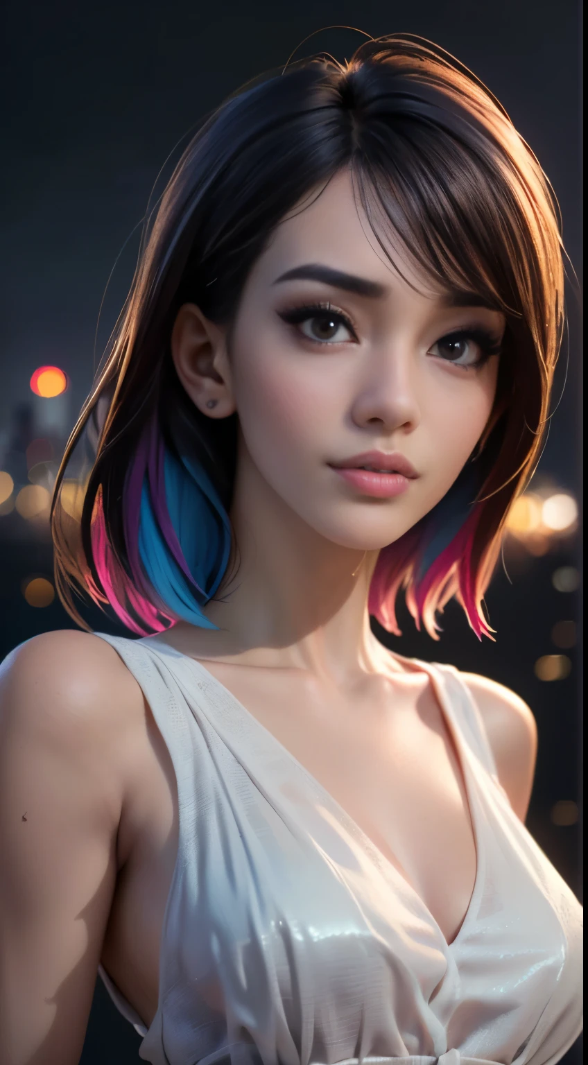 photo of Janice Griffith, RAW, beautiful woman, ((portrait)), ((detailed face:1.2)), ((detailed facial feature, detailed skin, clear skin), (perfect proportioned body), (wearing a colorful sexy dress) (high detailed city environment, apartment balcony), (realistic photo, best quality, detailed), (8k wallpaper), (cinematic lighting, dramatic lighting) (sharp focus, intricate)