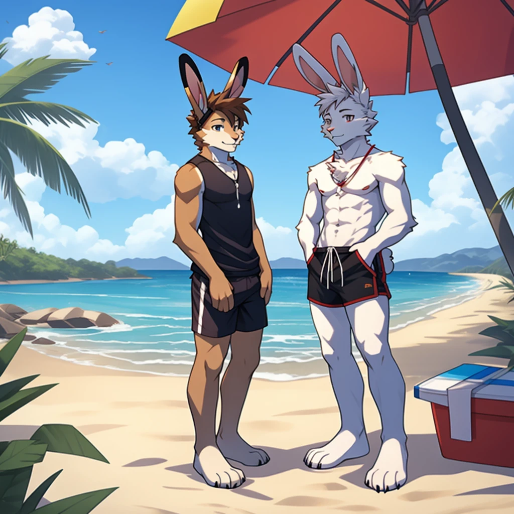 white skin,(rabbit ears),teenager,rabbit,rabbit furry,male,rabbit,white fur,white skin,full body,naked,cum,,beach clothes,