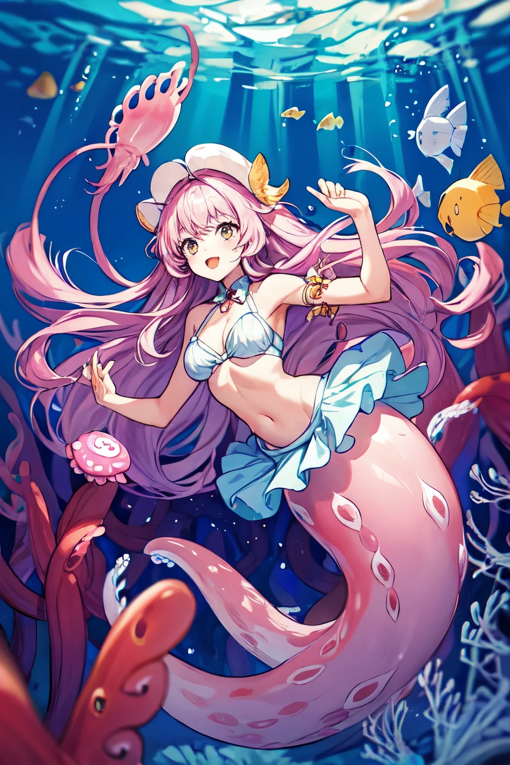 Girl, jelly fish head, jelly fish tail, mermaid
