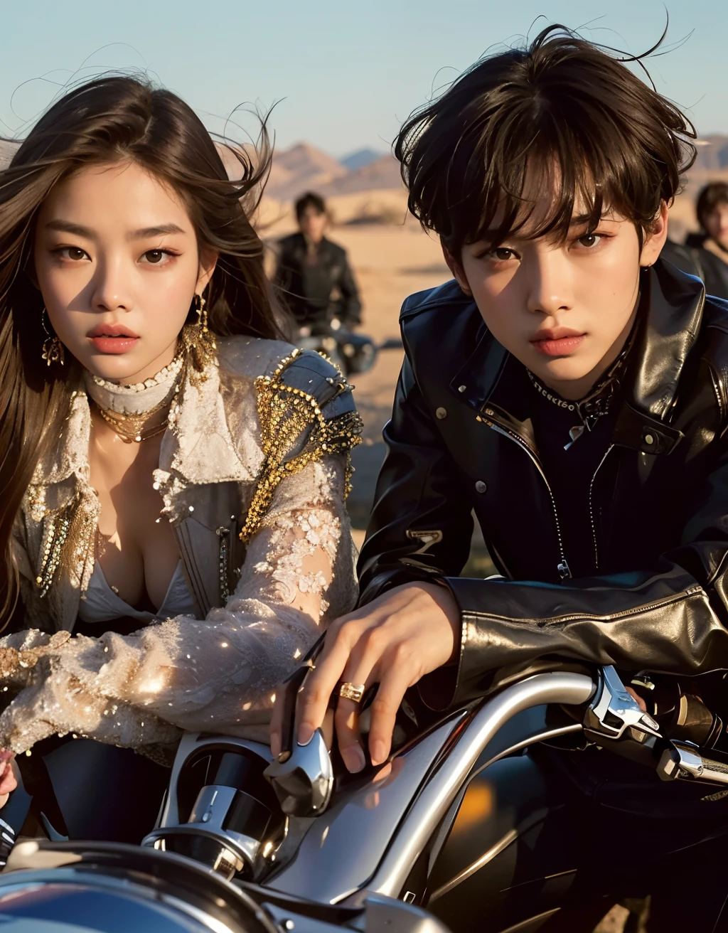 they are riding a motorcycle together in the desert, jennie blackpink, Jinyoung Canela, Foto da revista Vogue, & Jeehyung Lee & WLOP, Photo Session, TaeJune Kim, Directed by: Emma Andijewska, Lv, Yanjun Chengt, por Yang J, Jingna Zhang, Directed by: Jin Nong, foto de perfil, oficial, jossi do blackpink