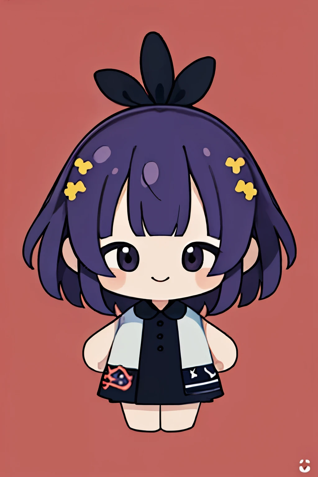 (masterpiece, best quality;1.3), extremely detailed picture, ultra detailed, segawa onpu, onpucos01, onpuwitch01, purple dress, smile, looking at viewer, from above, full body,, chibi