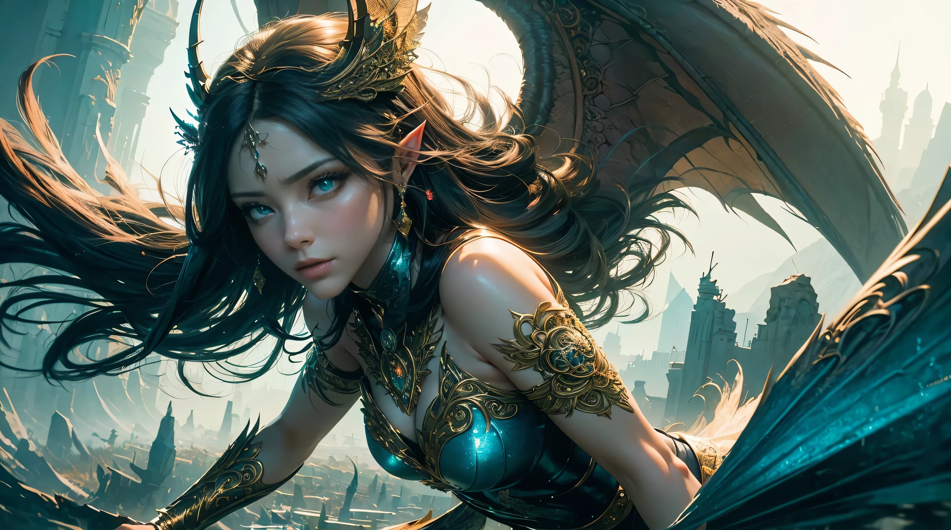 (best quality: 1.1), (masterpiece: 1.1), (Valencia: 1 girl girsterpiece, bestquality, raw photo, realistic, FACE, incredibly ridiculous, beautiful girl, magic, long long hair, depth of vision, Highres, hyperdetailed, finely detailed, RAWExtremely detailed, extremely detailed eyes and face, sharp pupils, realistic pupils, sharp focus, cinematic lighting, detailed, perfect anatomy, a closeup of a woman with beautiful brown eyes face in a costume with a dragon on her shoulder, costume outfit, cinematic goddess body shot, majestic body full body angel, elegant cinematic pose, hyperdetailed full body shot, hyperdetailed fantasy character, full body image, like a mystical valkyrie, detailed whole body, beautiful and elegant elf queen, unreal motor render + a goddess, grumpy lighting, glow, bright, mysterious, mystical, magical, rim lighting, vibrant, psychedelic, colorful, intricate, elegant, sharp focus, highly detailed, digital painting, conceptual art, matte, masterpiece, hyper detailed ultra sharp, vibrant aesthetic, blood wave, colorful, psychedelic, ornate, intricate, digital painting, conceptual art, smooth, sharp focus, illustration, beautiful female,