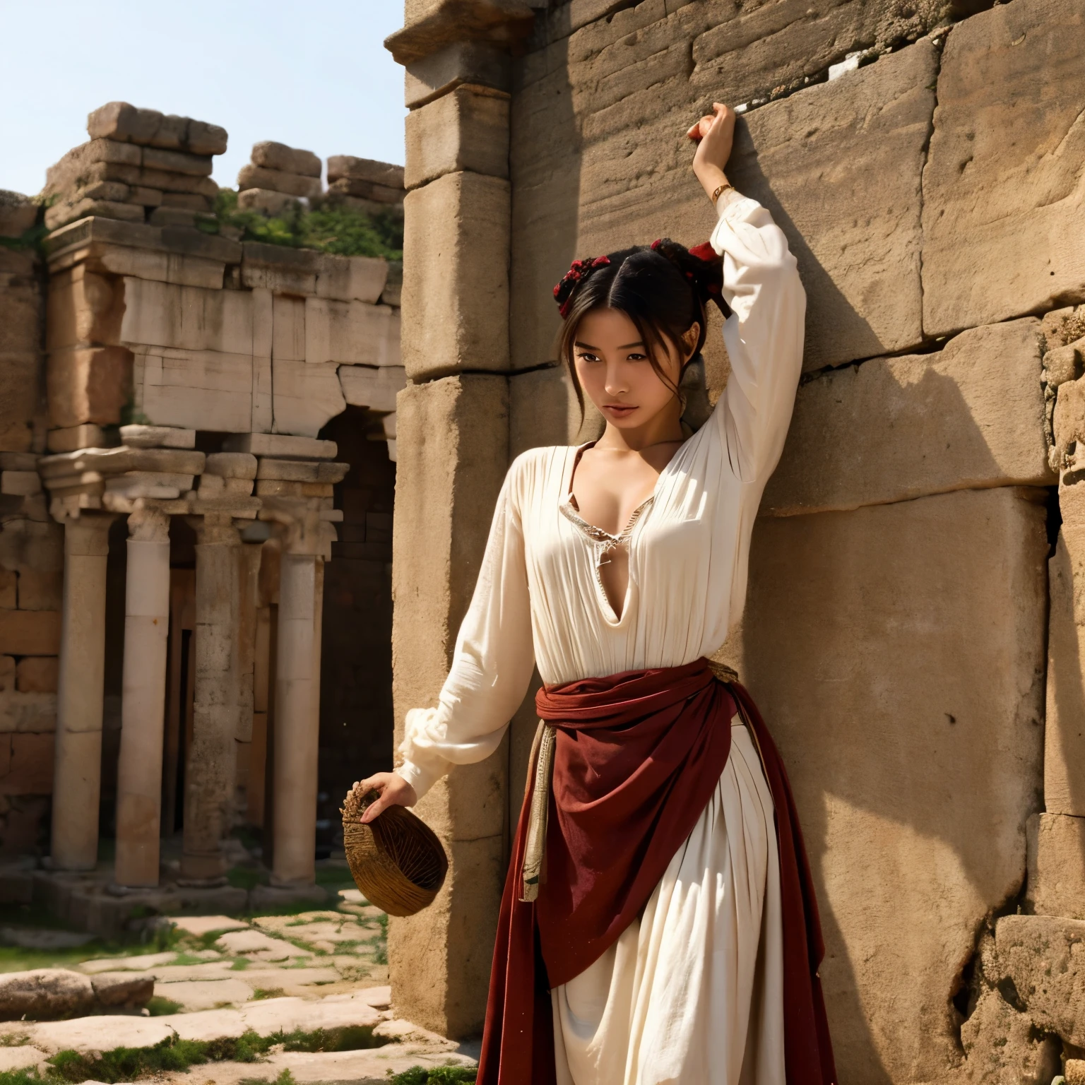 ancient roman female slave、wearing gunny sack slave clothes
