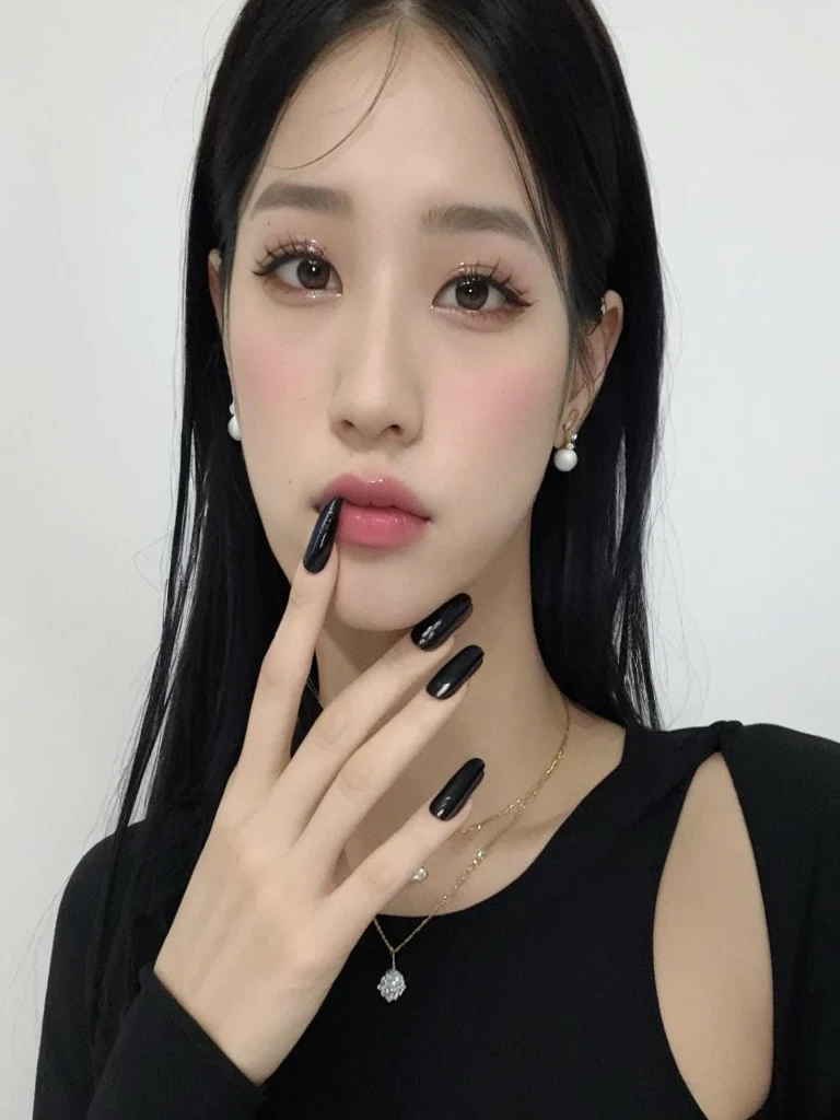 mulher arafida com unhas pretas e top preto com top preto, cruel korean goth girl, Retrato de Jossi do Blackpink, Ulzzang, com preto, jossi do blackpink, Jinyoung Canela, maquiagem sul-coreana popular, Jisoo Blackpink Retrato, Jisoo do Blackpink, maquiagem coreana popular, Jisoo do Blackpink, menina coreana, with black shiny lips