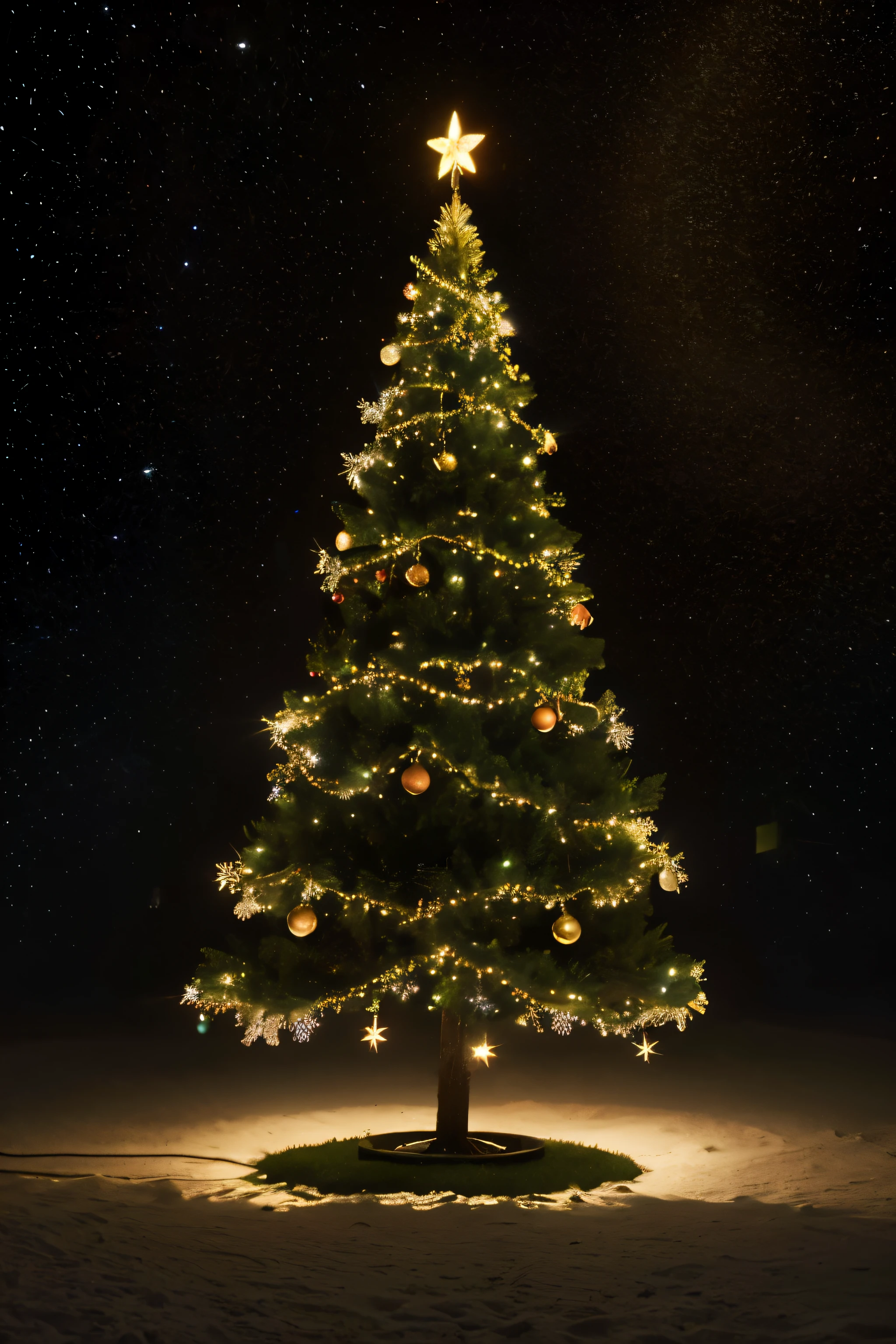 Christmas tree, glowing lamps! digitial painting, vacation, Magical tree, Christmas Eve, enchanted tree, Cold light soft light painting, cosmic tree, artistically ", green trees, with glowing lights, painted in high resolution:Richard Carlin, nightlight study, winter green curtains