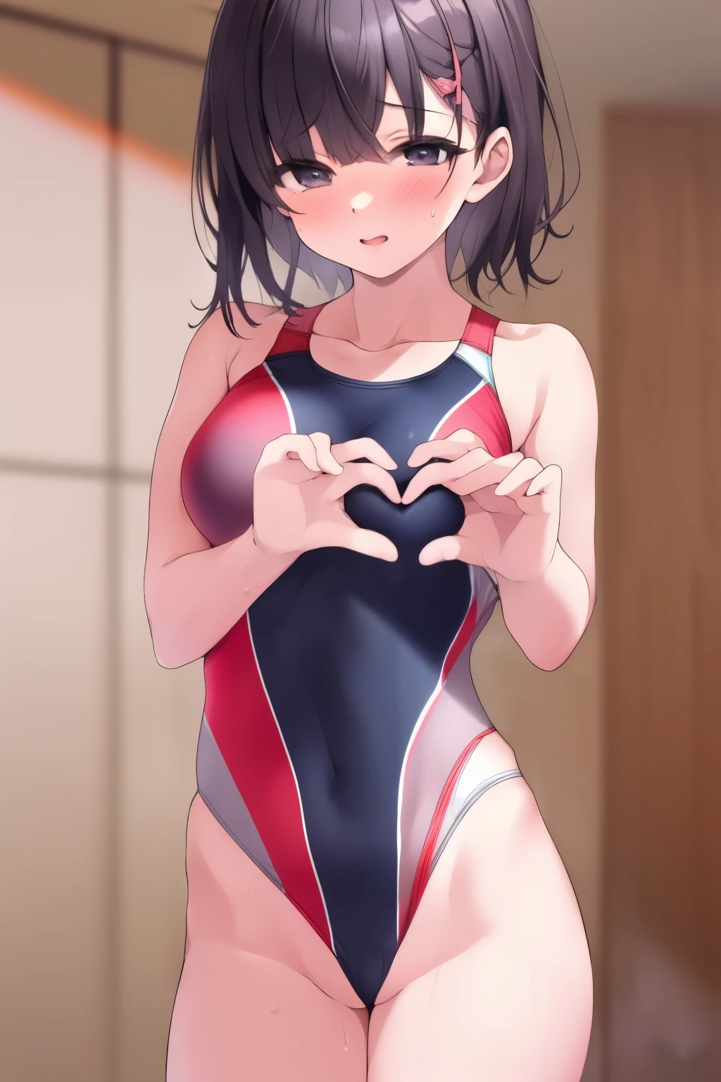 masterpiece, best quality, 1girl,Heart-Shaped_Boohallenge, competition swimsuit, ((swimsuit aside)),