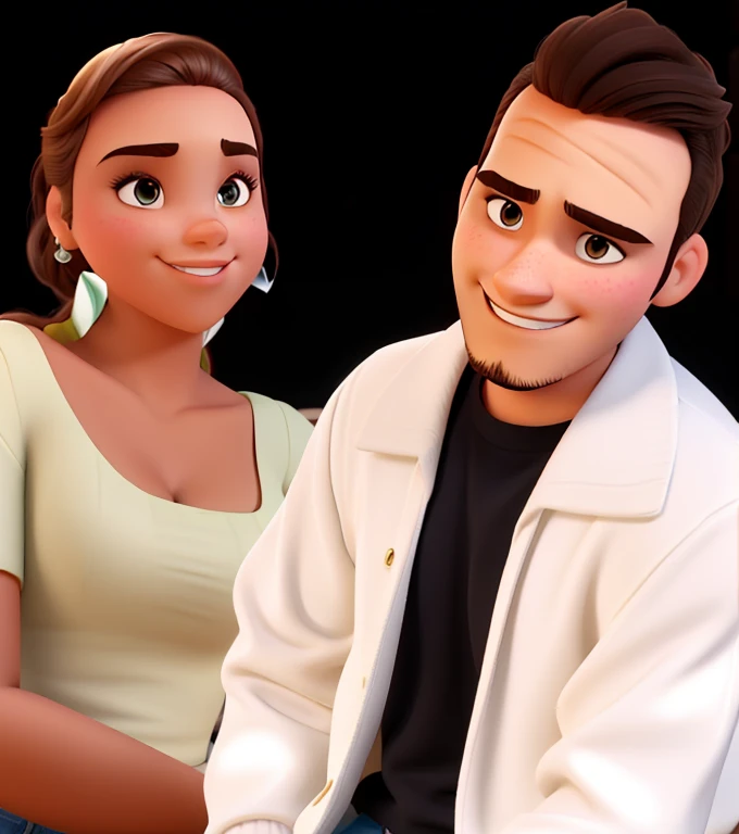 Uma jovem mulher branca e um jovem homem branco com barba estilo disney pixar, alta qualidade, melhor qualidade